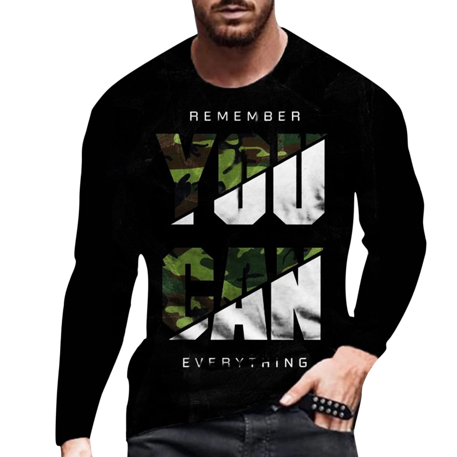 Men's Fashion Graffiti Printed Long Sleeve Crewneck Shirt - Loose Fit Plus Size Graphic Tee - Casual Streetwear Hoodie Alternative for Urban Style & Everyday Wear