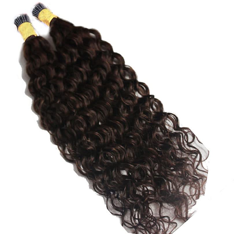 RJ HAIR 28in Loose Deep Curly I-Tip Human Hair Extensions 100 Strands - 10A Brazilian Virgin Hair Keratin Bonded for Microlink & Fusion - 14 Inch Natural Black (1#) - Perfect for Volume Boosting, Styling & Special Occasions