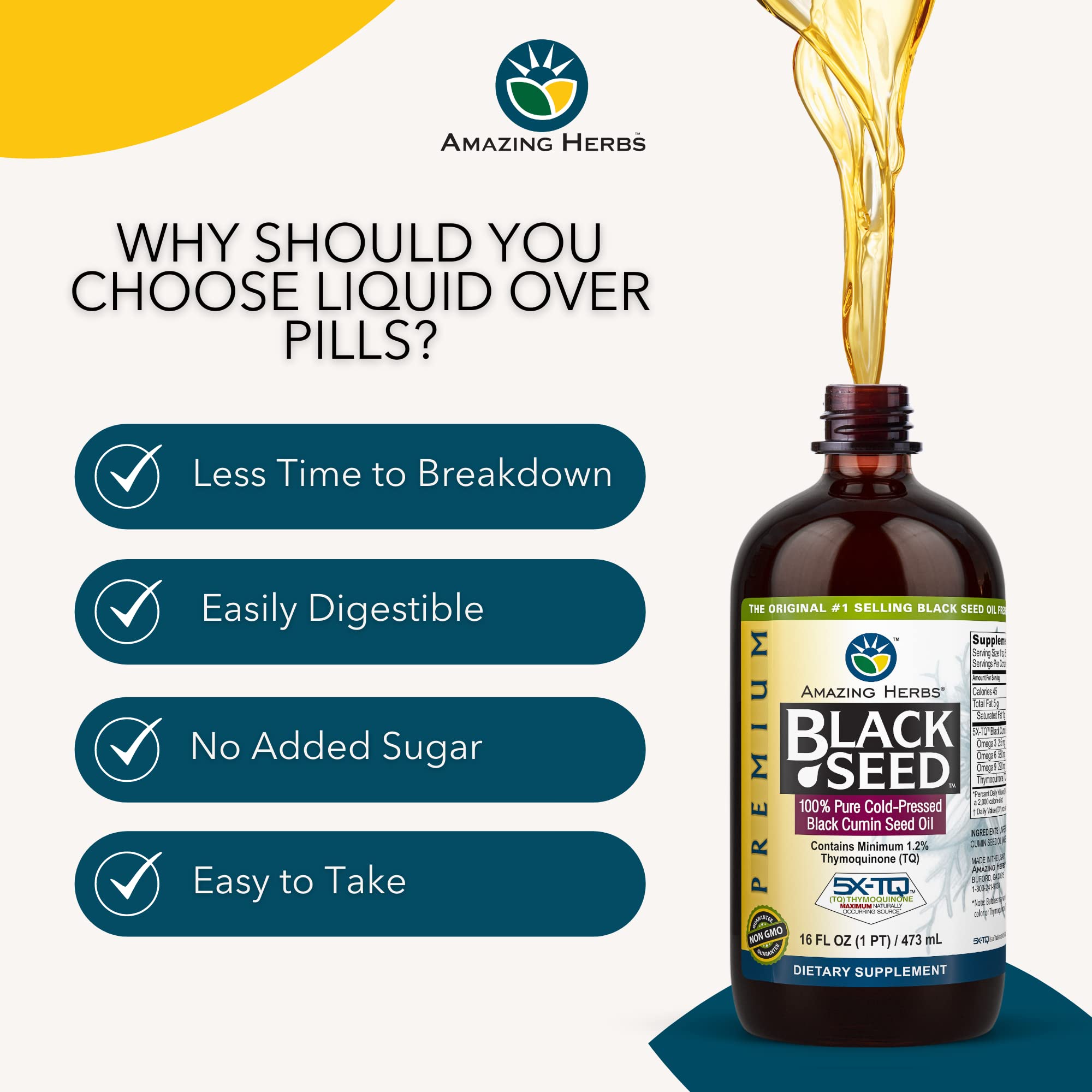 Premium Black Seed Oil - Cold Pressed Nigella Sativa for Digestive Health, Immune Support & Brain Function | Gluten Free, Non-GMO | 16 Fl Oz (Pack of 2) | Perfect for Daily Wellness & Natural Remedies