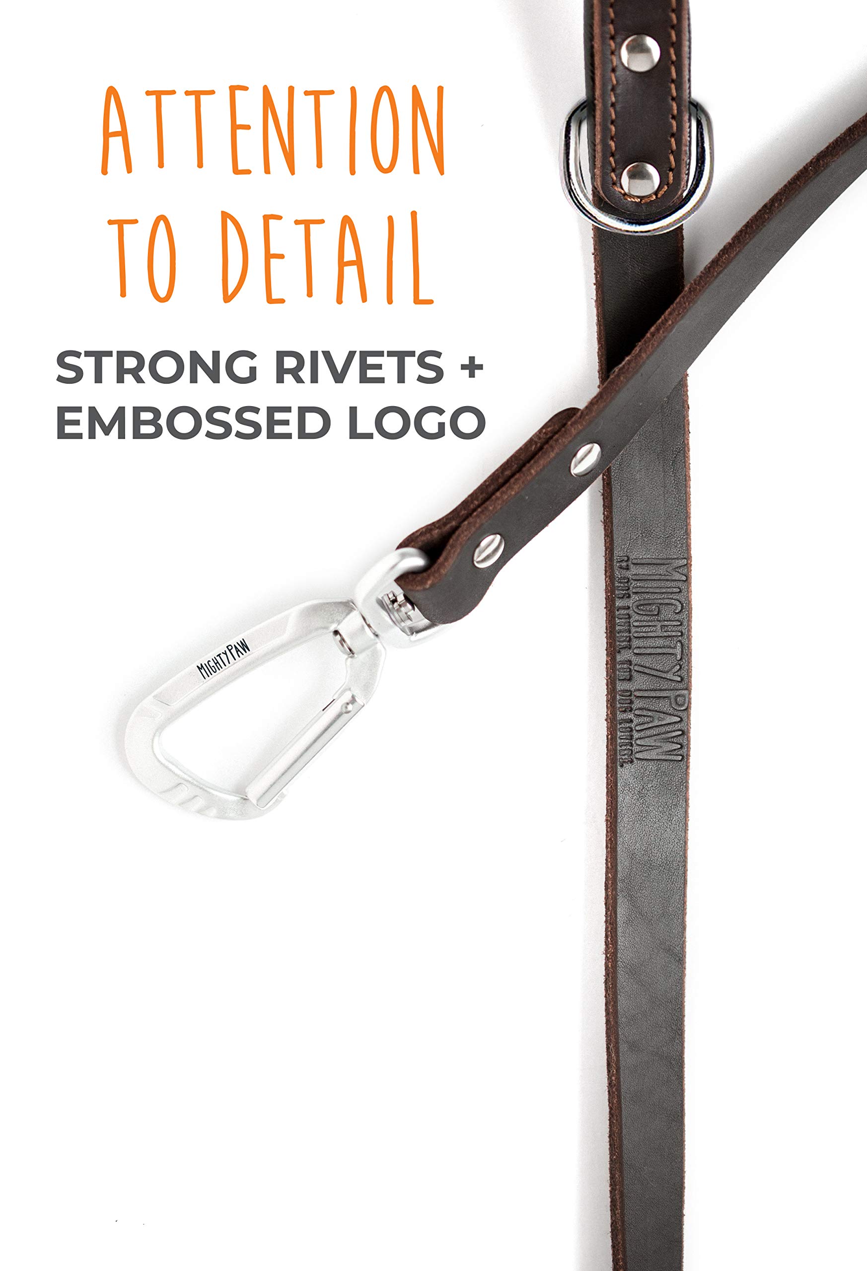 Premium Leather Dog Leash for Large Breeds - 6FT Heavy Duty Padded Handle Leash with D-Ring for Waste Bags & Secure Climbers Clip - Durable Brown Leather Dog Lead - Perfect for Walking, Training & Outdoor Adventures with Your Big Dog