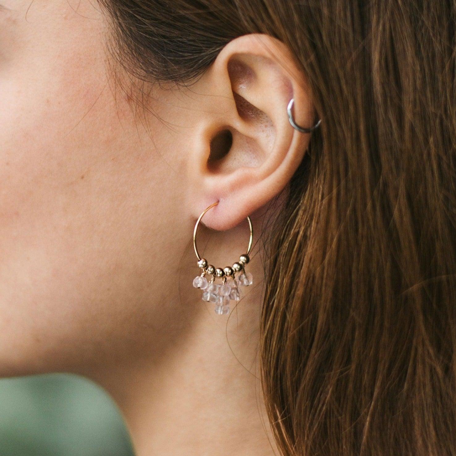 Rose Quartz Statement Hoop Earrings for Women - Elegant Healing Crystal Jewelry for Everyday Wear & Special Occasions