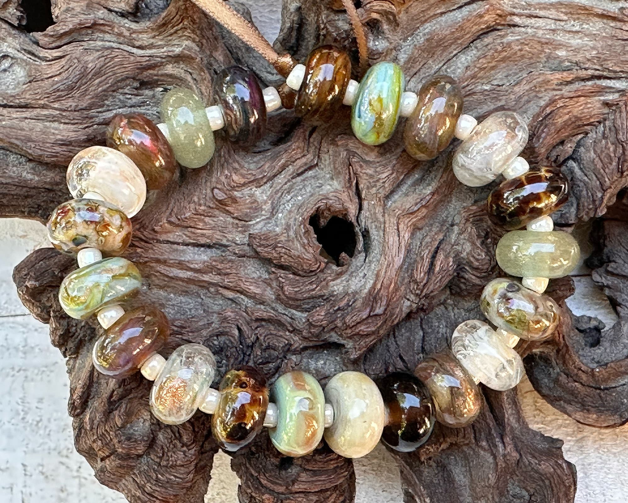 21 Forrest Gold Shimmer Lampwork Glass Beads for Jewelry Making - DIY Bracelet, Necklace & Craft Projects - Boho Style Bead Mix (SRA)