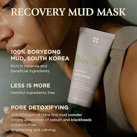 BRMUD Recovery Mud Mask 110ml - Deep Cleansing & Detoxifying Facial Treatment for Acne, Blackheads & Oily Skin - Perfect for Spa Nights & Self-Care Routines