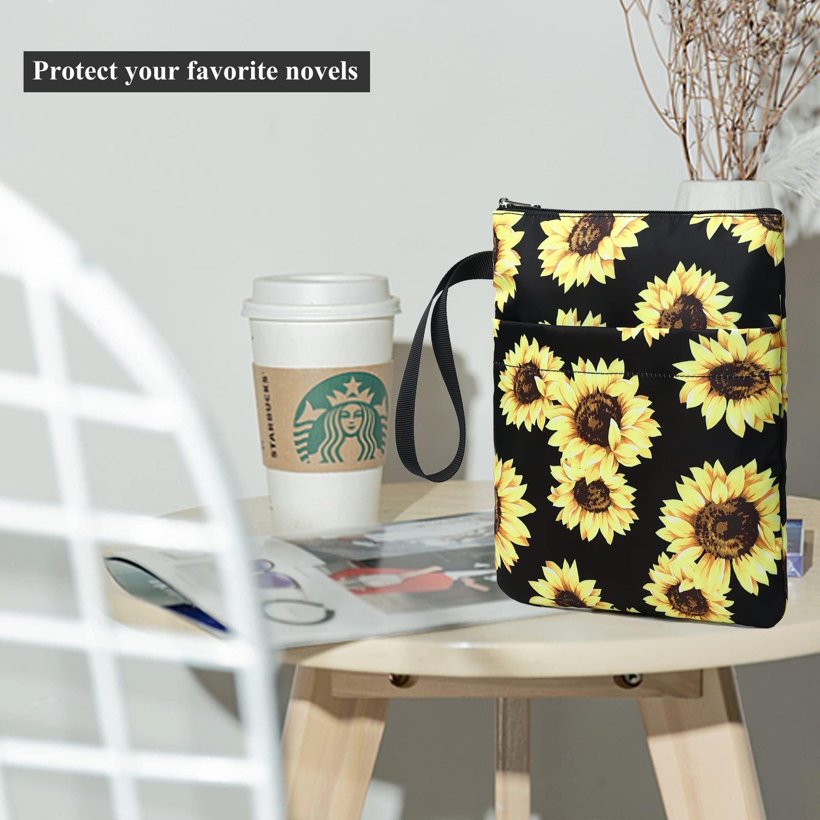 DSIUE Washable Zipper Book Sleeve Cover Protector - 11.4 x 9 Inch Sunflower Design for Books, Notebooks & Journals - Perfect Gift for Book Lovers, Students & Teachers (Great for School, Travel & Daily Use)