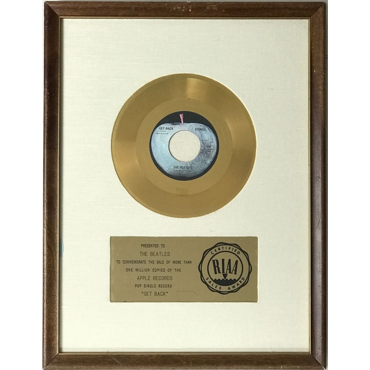 The Beatles Get Back RIAA Gold 45 Award - Rare Collectible Music Memorabilia - Perfect for Beatles Fans & Music Collectors - Display in Home, Office, or Music Studio