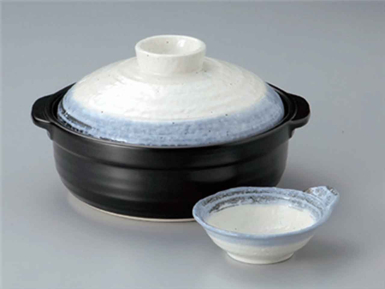 Premium Nagoriyuki Ishime Japanese Ceramic Hot Pot & Small Bowl Set (8.9 Inch) for 1-2 Persons - Authentic Handmade in Japan - Perfect for Shabu-Shabu, Sukiyaki & Home Dining