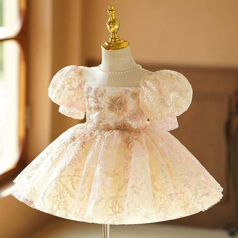 Elegant Champagne Sequin Princess Dress for Baby Girls - Toddler Formal Party Gown for Birthday, Wedding, Pageant & Special Occasions