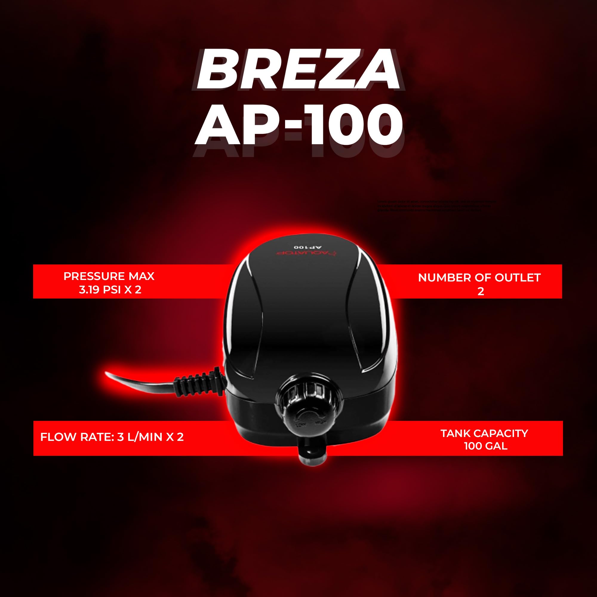 Aquatop Breza Aquarium Air Pump - Quiet Oxygen Pump for Fish Tank, 2.5W Energy Efficient - Perfect for Freshwater & Saltwater Aquariums, Fish Bowls, Hydroponics