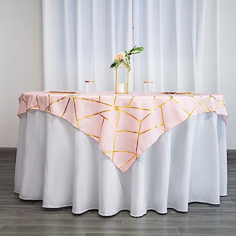 54x54 Inch Polyester Square Table Overlay with Metallic Geometric Design - Perfect for Wedding, Party, and Home Decor