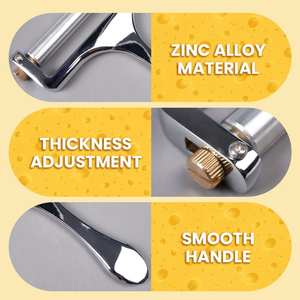 2025 Adjustable Stainless Steel Cheese Slicer with 4 Steel Wires - Perfect for Cheddar, Gruyere, Raclette & Mozzarella Blocks - Ergonomic Handheld Cheese Cutter for Kitchen, Party Platters & Charcuterie Boards