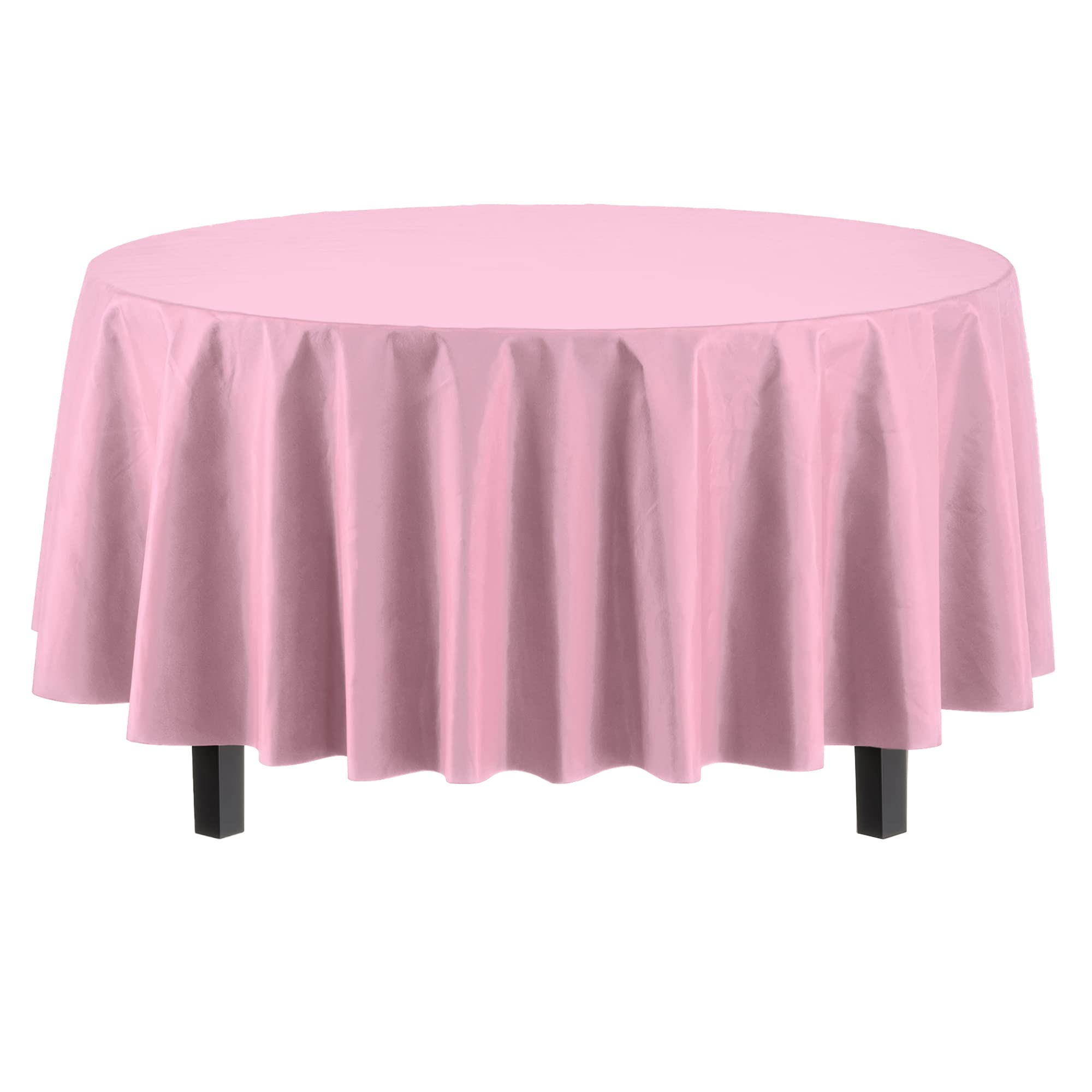 Premium 12-Pack 84-Inch Round Plastic Tablecloths - Waterproof Disposable Table Covers for Parties, Weddings & Events (Pink) - Elegant Dining & Outdoor Decor