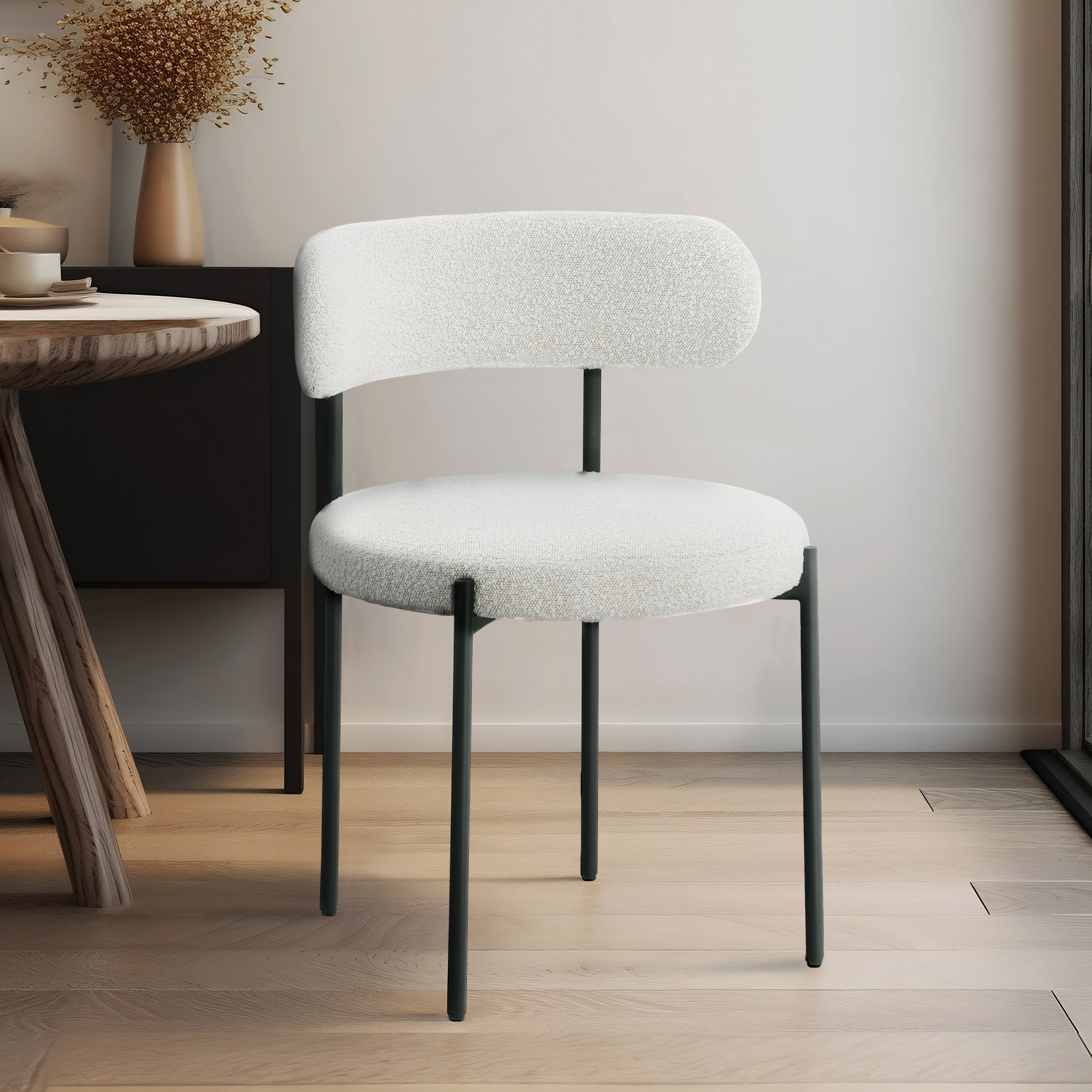 Luxury Boucle Fabric Dining Chair - Modern Upholstered Accent Chair for Dining Room, Living Room & Office - Soft & Comfortable Seat with Sturdy Metal Legs