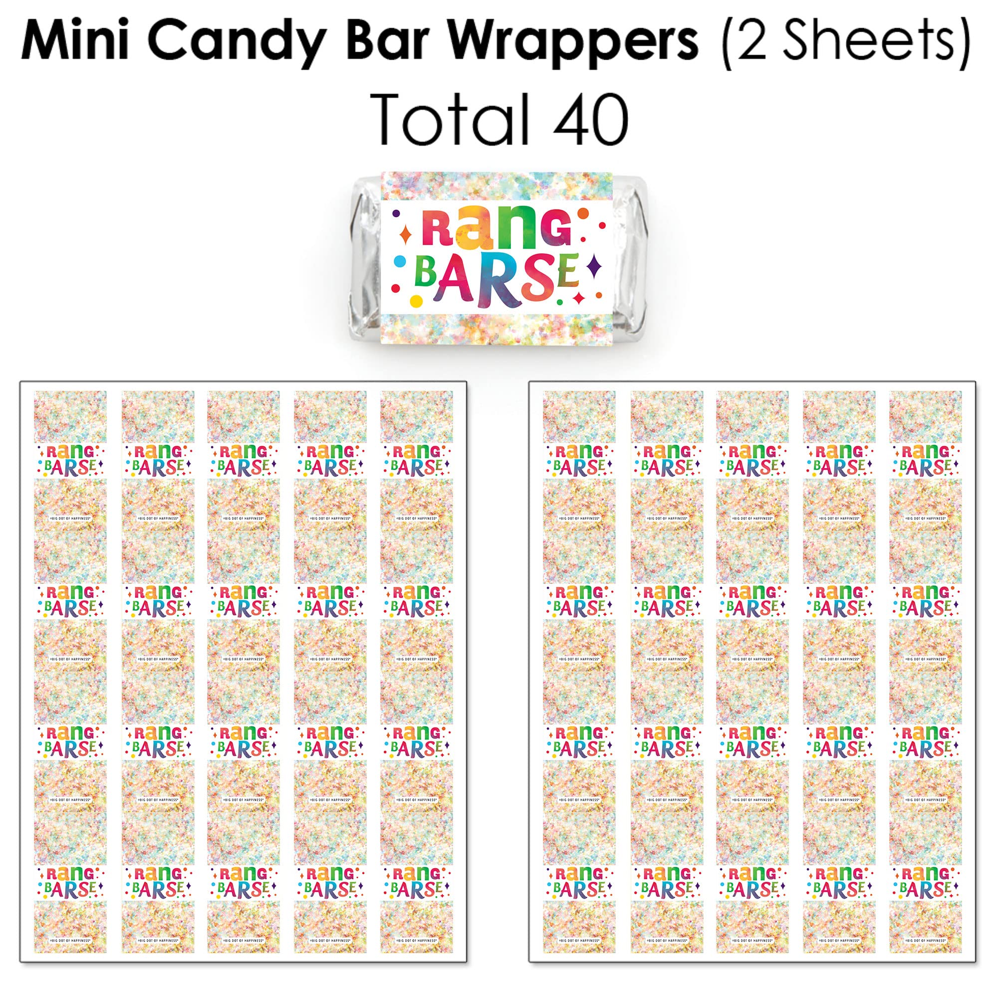Big Dot of Happiness Holi Hai - 304-Piece Mini Candy Bar Wrappers, Round Stickers & Circle Stickers Kit for Festival of Colors Party Favors - Perfect for Indian Holi Celebrations, Birthday Parties & Cultural Events