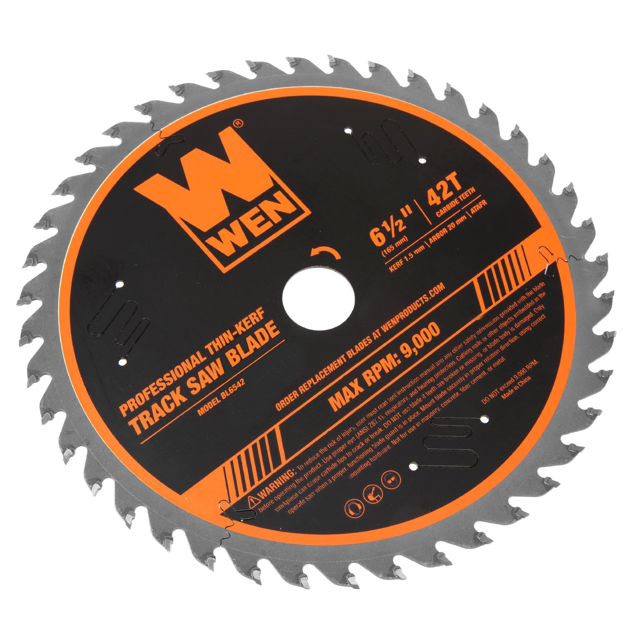 WEN BL6542 6.5-Inch 42-Tooth Carbide Tipped Thin Kerf Professional Track Saw Blade for Woodworking, Plywood & Hardwood Cutting - Perfect for DIY Projects & Professional Construction