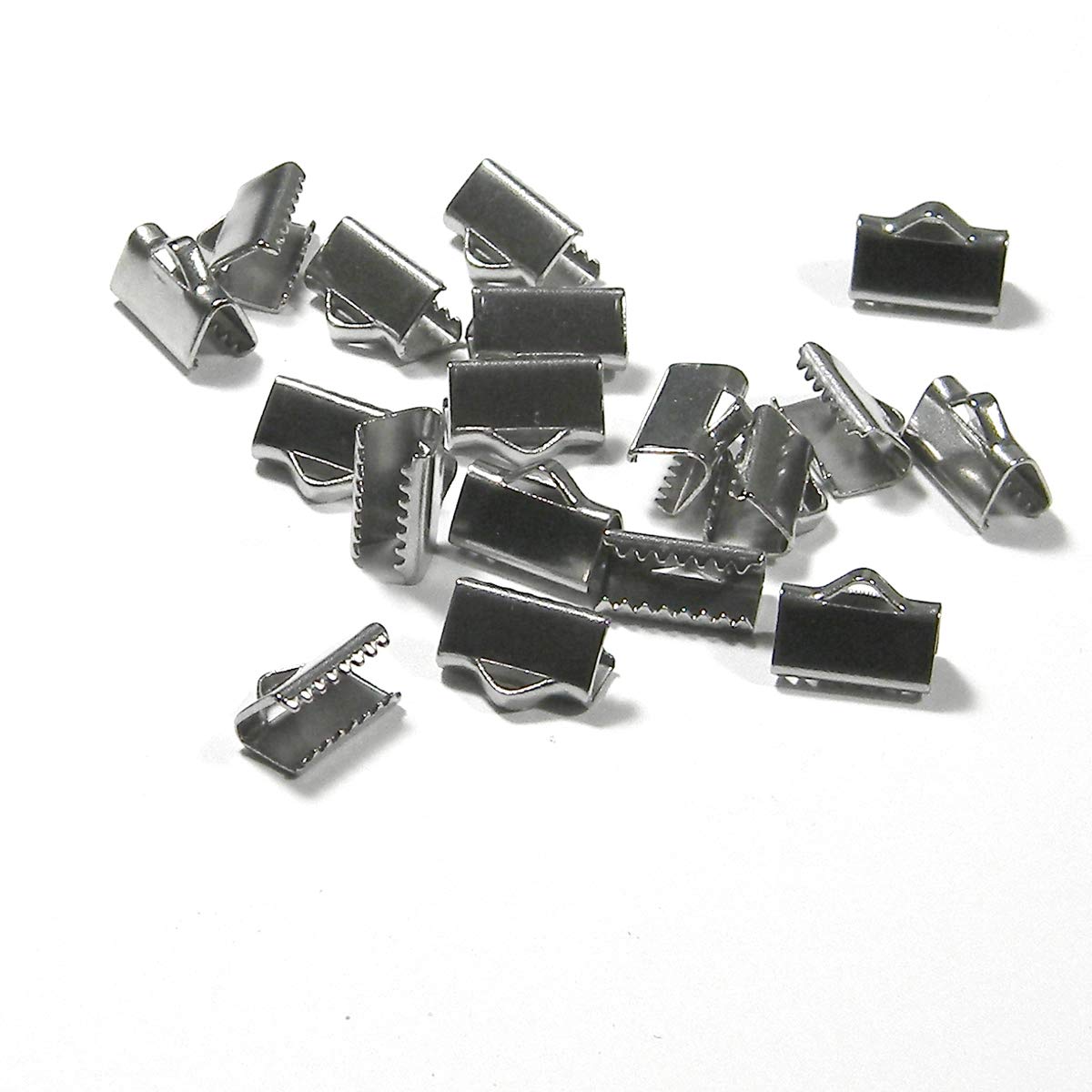 20-Pack 304 Surgical Grade Stainless Steel Flat Ribbon Crimp End Findings with Teeth - 10mm (3/8 Inch) Length - Perfect for Jewelry Making, Beading, and DIY Craft Projects