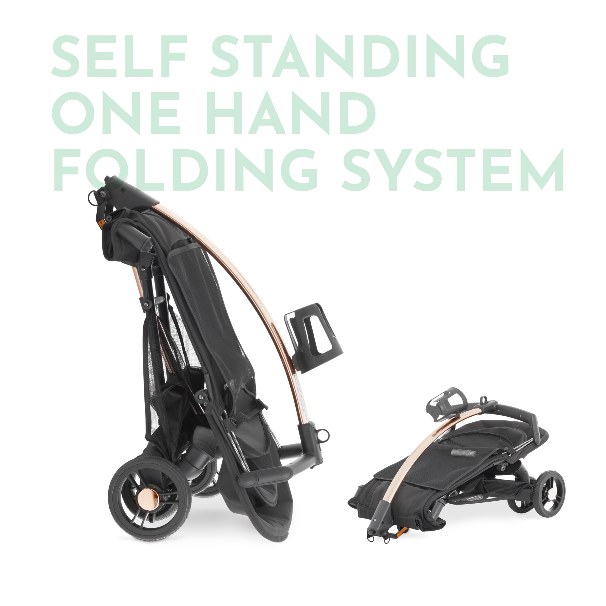 Evolur Roamer Ultra Lightweight Umbrella Stroller - Gold Black Compact Travel Stroller with One-Hand Fold, 5-Point Safety Harness, Adjustable Canopy & Lightweight Aluminum Frame | Perfect for Air Travel, Shopping & Daily Walks with Baby