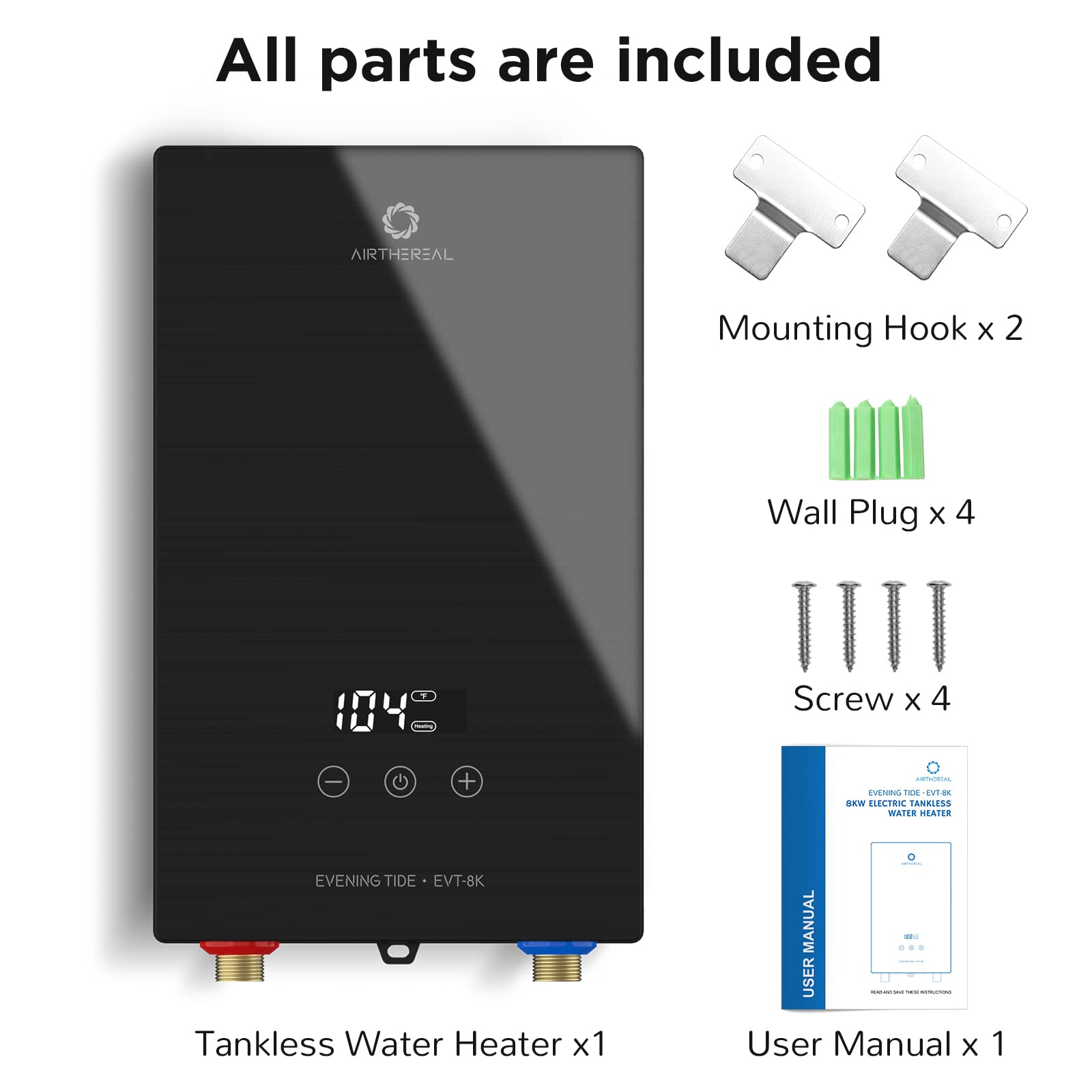 Airthereal 8kW 240V Tankless Electric Water Heater - Endless On-Demand Hot Water, Energy Saving Self-Modulating Technology - Perfect for Kitchen Sink, Bathroom Faucet & Small Household Use (Evening Tide Series)
