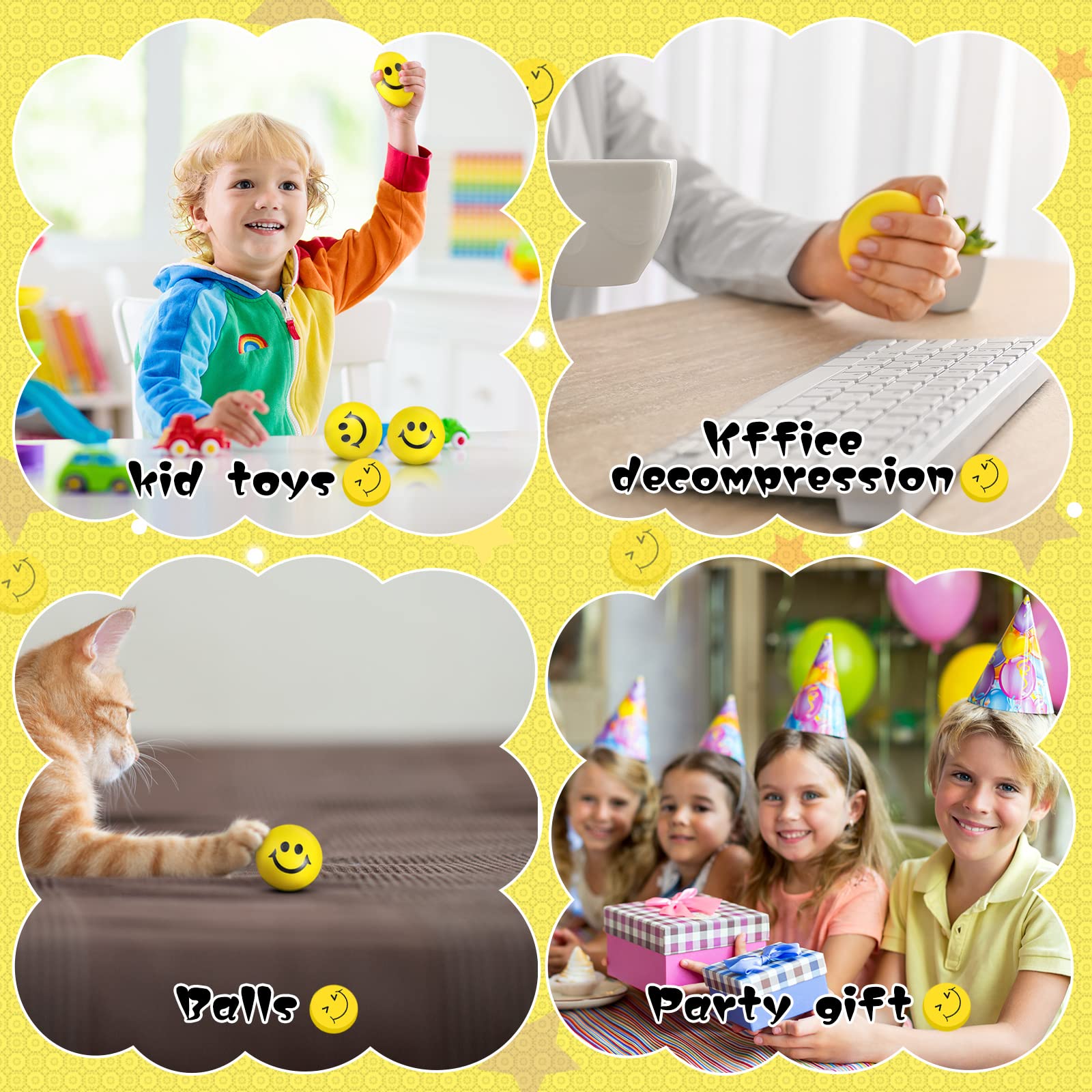 Vinsot 100-Pack 2 Inch Yellow Smiley Face Stress Balls - Bulk Mini Foam Stress Relief Toys for Kids & Adults | Perfect for Classroom Rewards, Office Gifts, Party Favors & Anxiety Relief