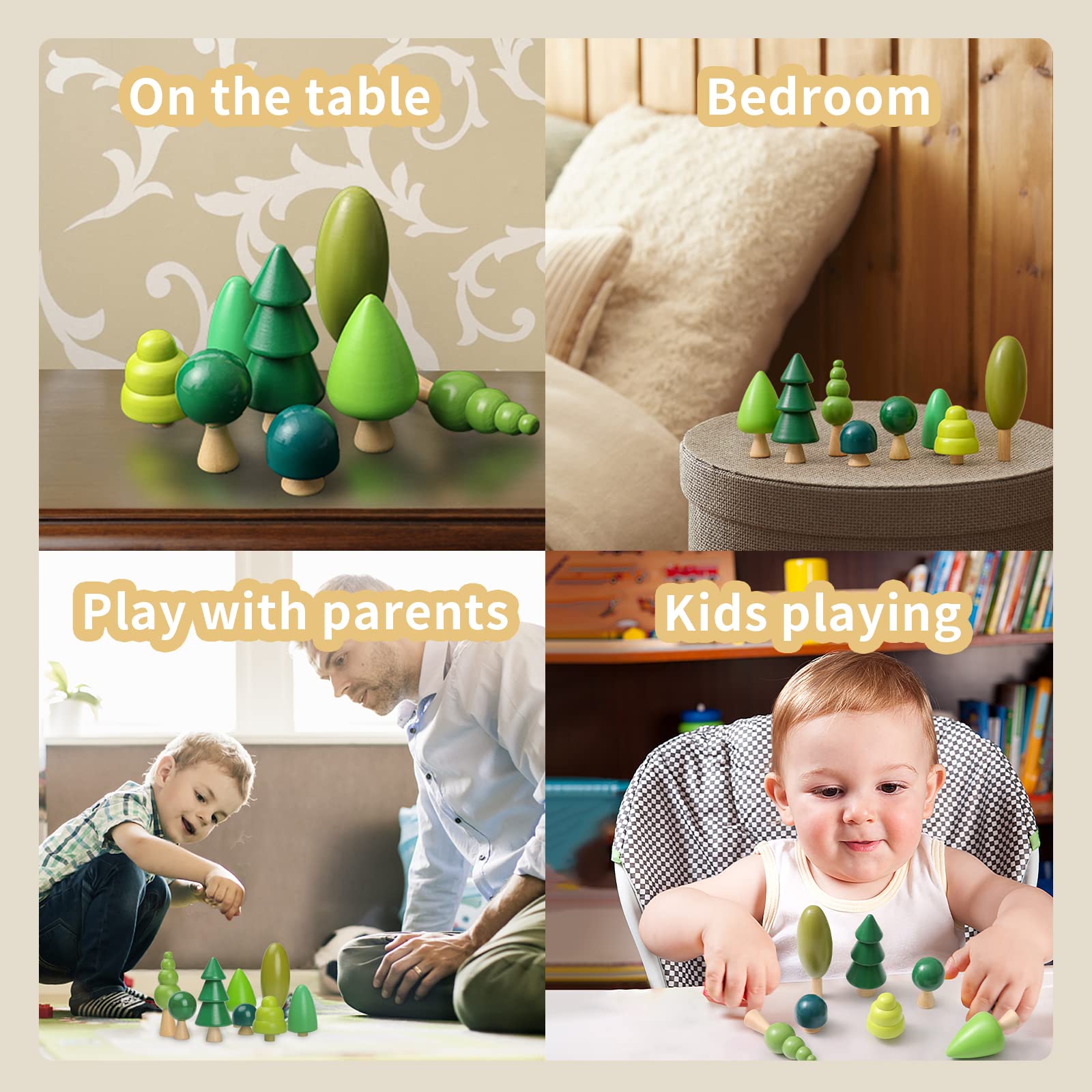 OESSUF 8Pcs Wooden Tree Toy Set - Natural Woodland Trees for Kids, Creative Toddler Arts & Crafts, Educational Forest Playset - Perfect for Pretend Play, Nature Learning, and Montessori Classroom Activities