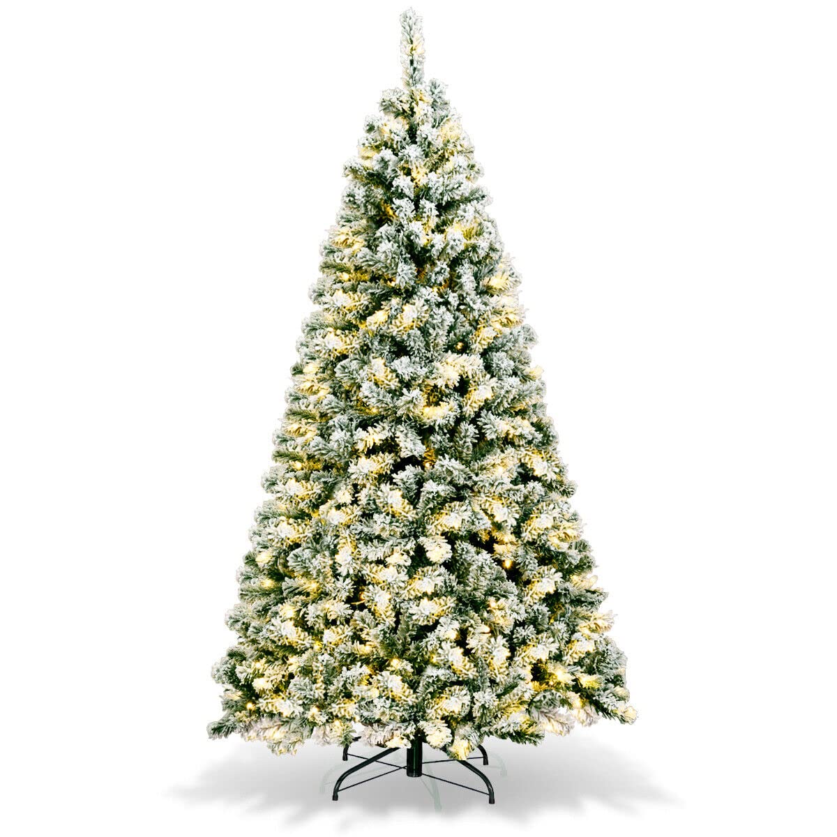 Goplus 6ft Pre-Lit Artificial Christmas Tree with 250 LED Lights - Snow Flocked Hinged Xmas Tree with 928 Branch Tips & Metal Stand - Perfect for Home, Office, and Holiday Indoor Decorations (Living Room, Bedroom, Party, Festive Season)