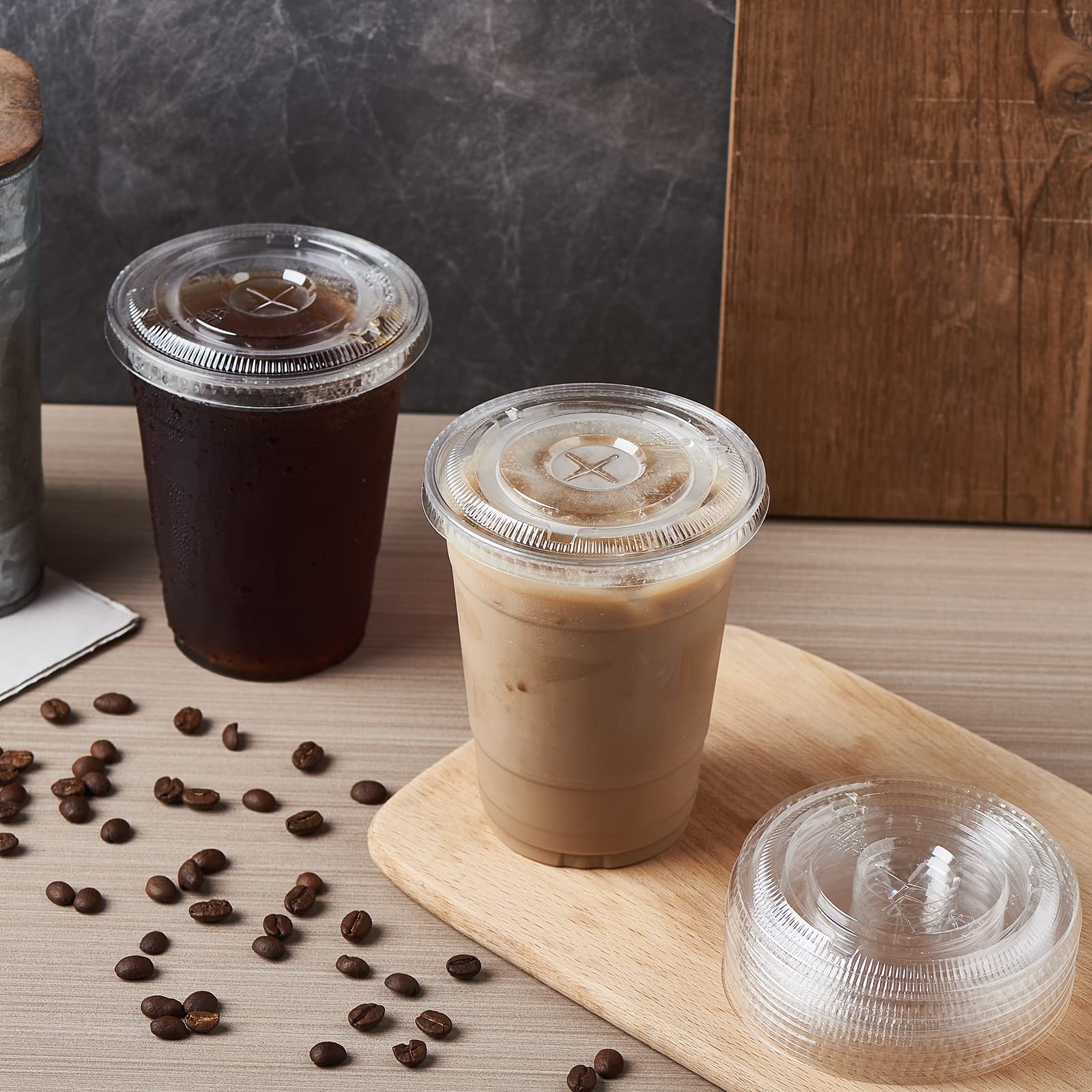 FULING 100-Pack 16 oz Clear Plastic Cups with Slot Lids - BPA Free PET Crystal Disposable Drinking Cups for Parties, Picnics, and Events - 16oz Plastic Cups with Lids for Smoothies, Iced Coffee & Beverages