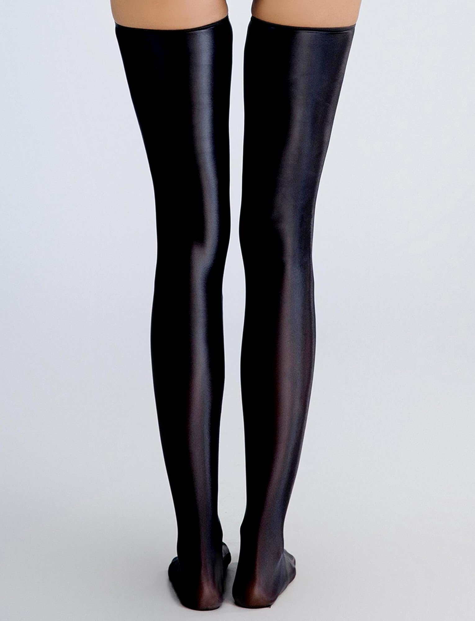 AIEOE Women's Thigh High Stockings - Oily Glossy Knee High Socks, Sexy Shiny Hold Up Stockings for Women, Wet Look Overknees - Perfect for Cosplay, Date Night & Fashion Outfits