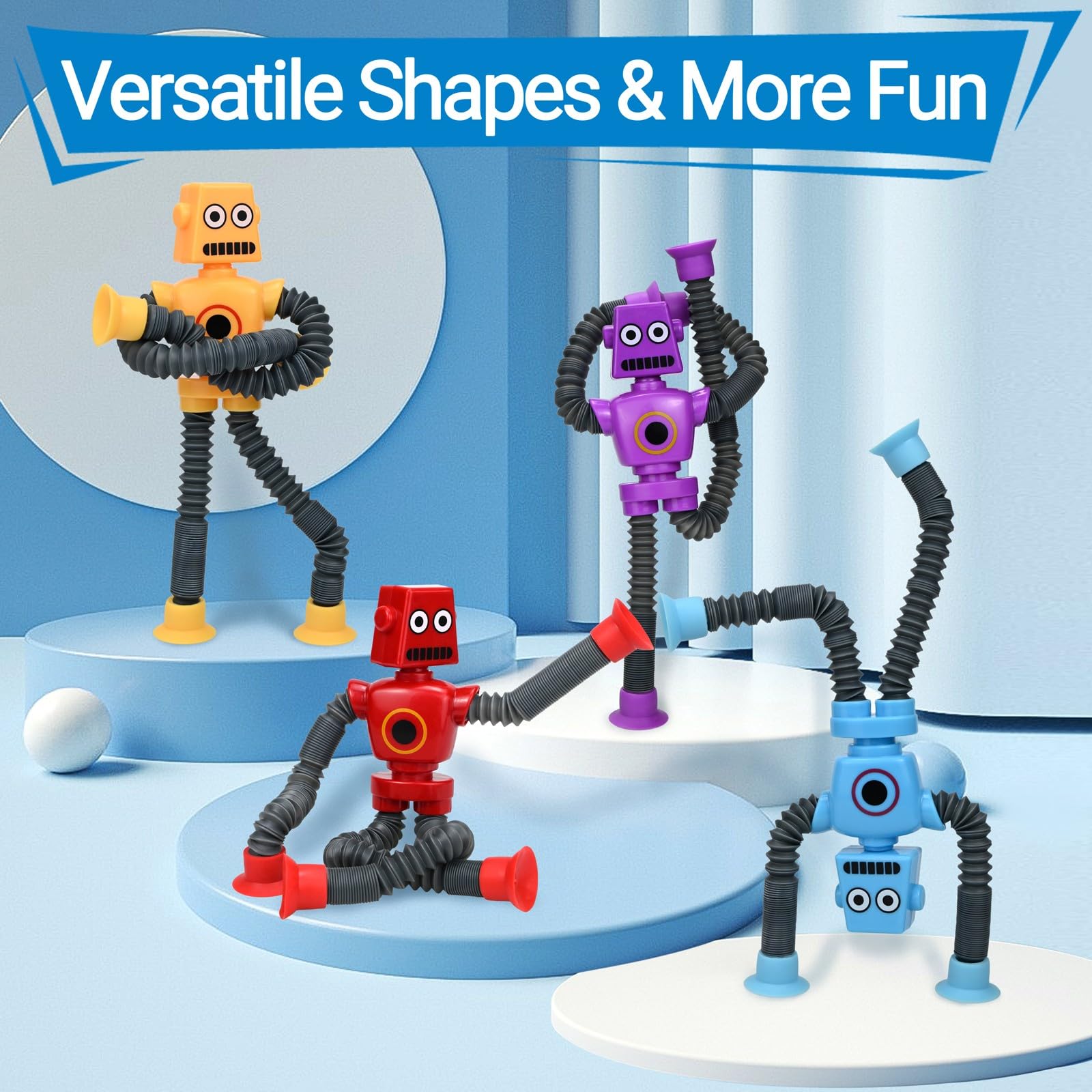 **4 Pack Telescopic Suction Cup Robot Toys - Sensory Fidget Toys for Autism, Stress Relief & Easter Basket Stuffers - Fun Party Favors for Kids & Toddlers (Ages 3-6) - Perfect for Playtime, Gifts & Classroom Activities**