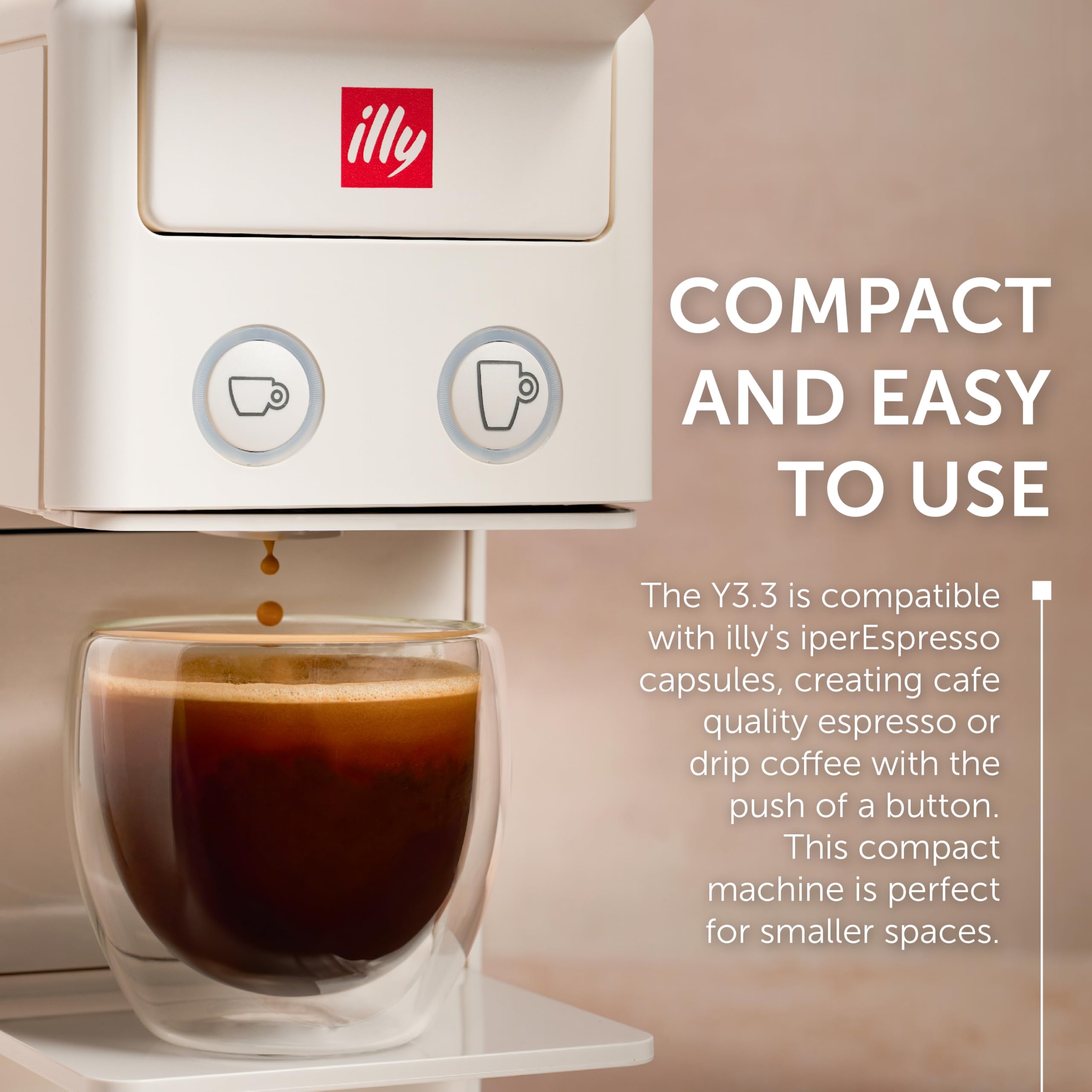 Illy Y3.3 Espresso Machine - Single Serve Coffee Maker for IperEspresso Capsules, 19 Bar Pressure, Compact White Design | Perfect for Home, Office & Small Spaces