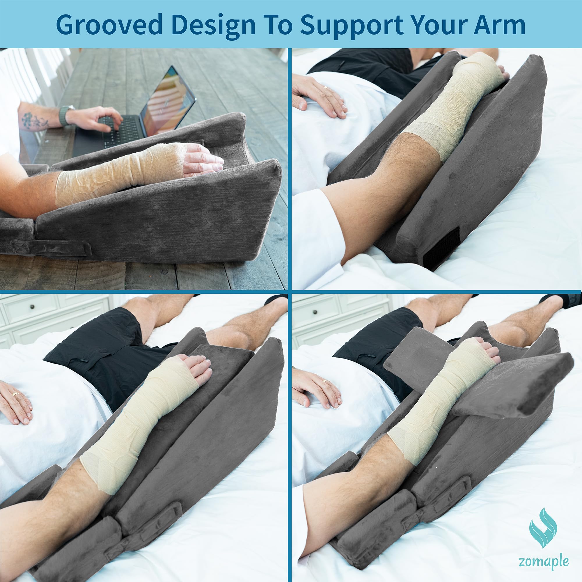 Zomaple Post Surgery Arm Elevation Pillow - Orthopedic Recovery Support Pillow for Adults with Patented Design - Comfortable Arm Rest for Bed & Couch - Ideal for Shoulder, Elbow & Wrist Surgery Recovery