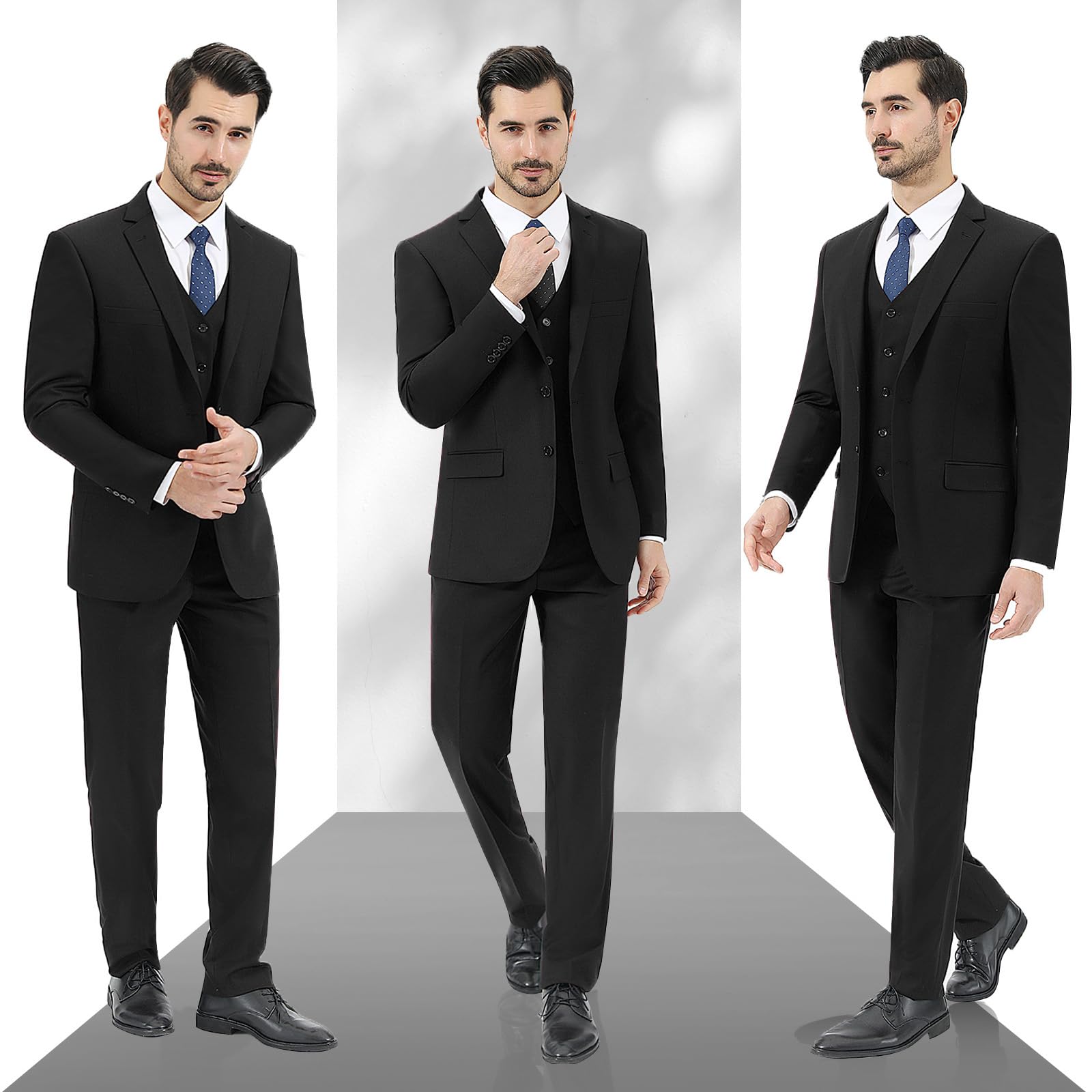 LUPURTY Slim Fit Men's 3 Piece Suit Set - 2 Button Solid Color Jacket, Vest & Pants - Business Formal Wear & Wedding Tuxedo for Groom, Office, Prom & Special Occasions