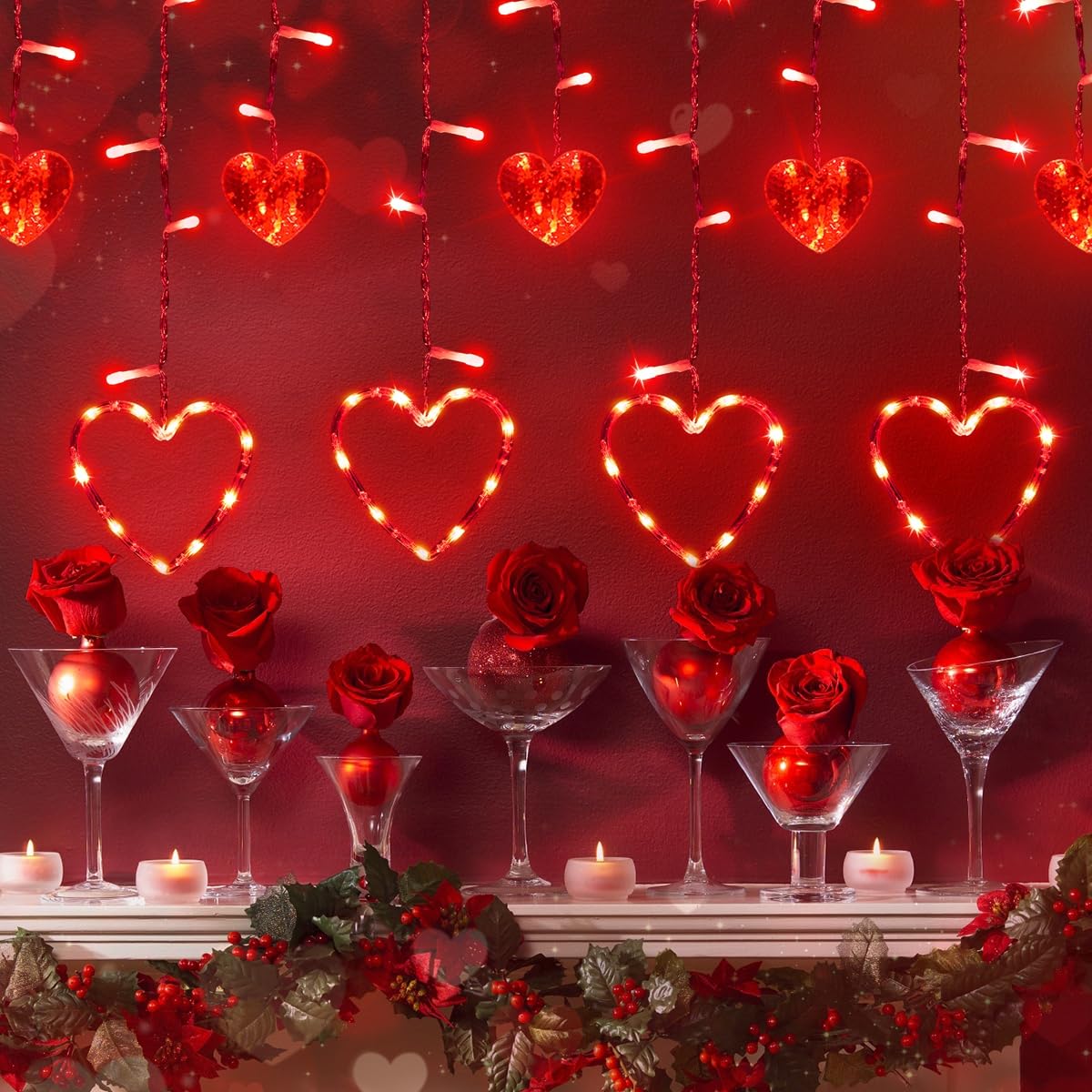 138 LED Heart String Lights with 12 Hearts - 8 Lighting Modes, Waterproof Plug-in Valentine's Day Lights for Indoor/Outdoor Decor | Perfect for Weddings, Parties, Romantic Home & Garden Decoration
