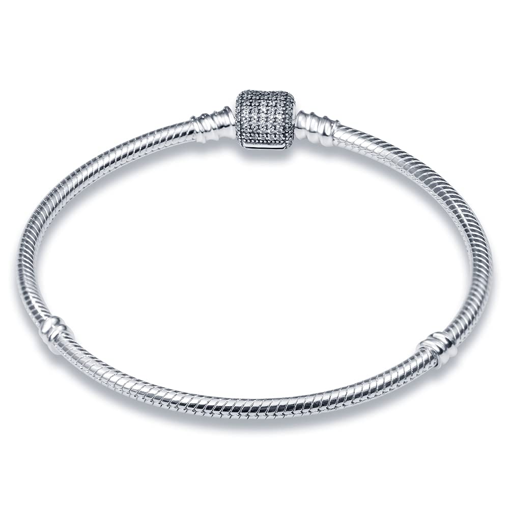 KUNSIR 925 Sterling Silver Snake Chain Charm Bracelet for Women - Adjustable Fit for Any Charms, Elegant Jewelry Gift for Birthday, Anniversary & Everyday Wear