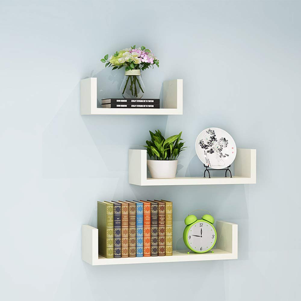 3-Piece Floating U-Shaped Shelf Set - Solid Wood Wall-Mounted Storage Rack for Books, Toys & Spices | Decorative Display Shelf for Kids Room, Kitchen & Living Room Organization