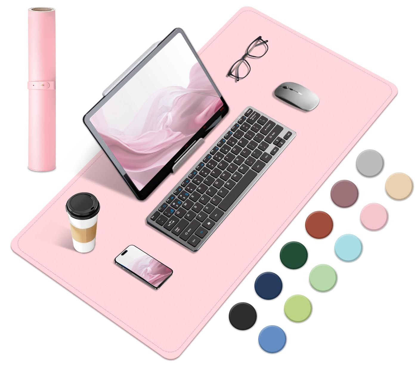 Premium Dual-Sided Desk Pad - Natural Cork & PU Leather Mouse Mat for Office & Home - Non-Slip Desk Protector (23.6