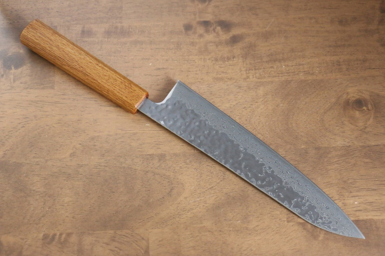 Premium AUS10 Damascus Gyuto Knife 210mm - Hand-Forged Hammered Finish with Oak Handle - Perfect for Professional Chefs & Home Cooking