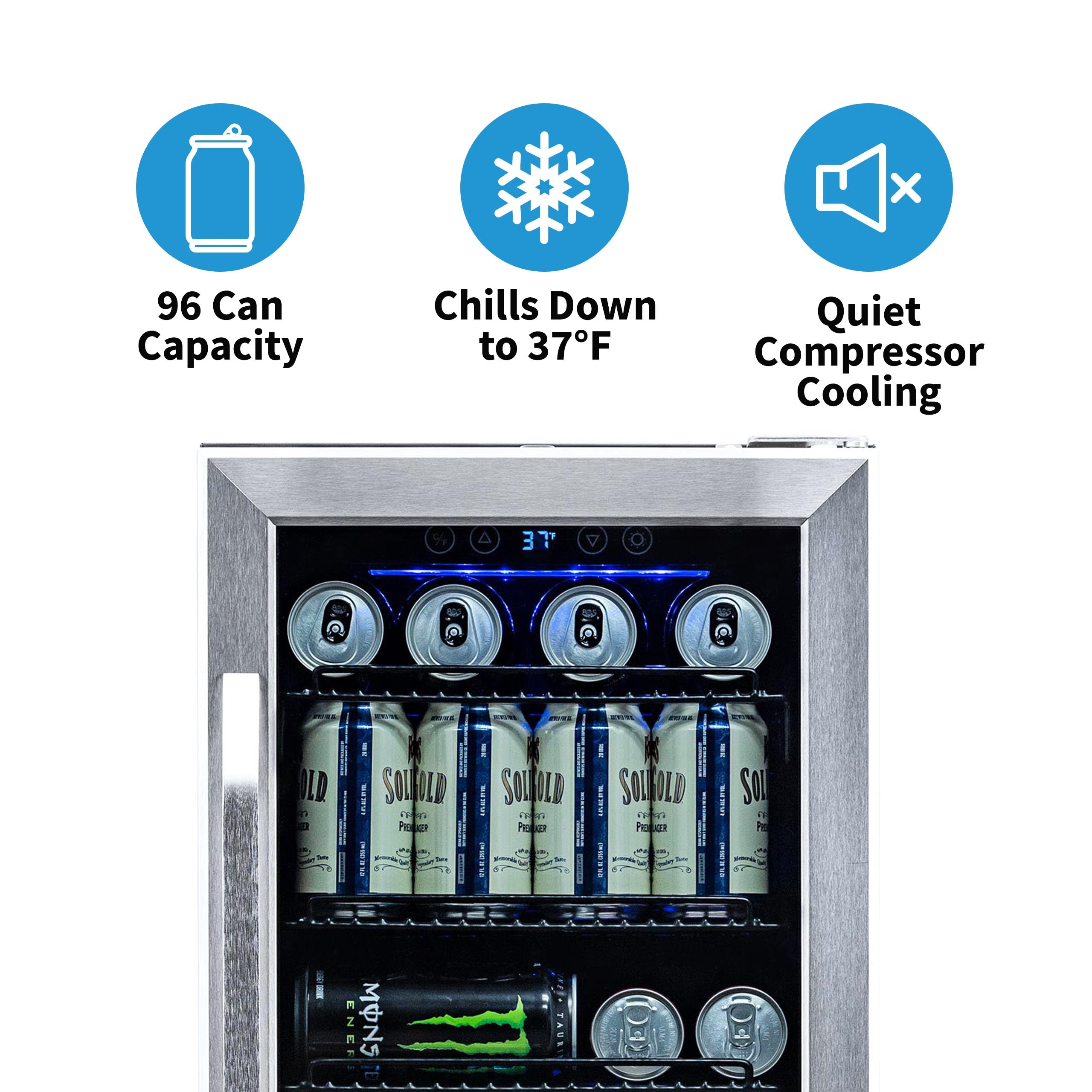 Newair® 96 Can Built-In Stainless Steel Beverage Refrigerator - Perfect for Home Bars, Office, and Entertaining Spaces