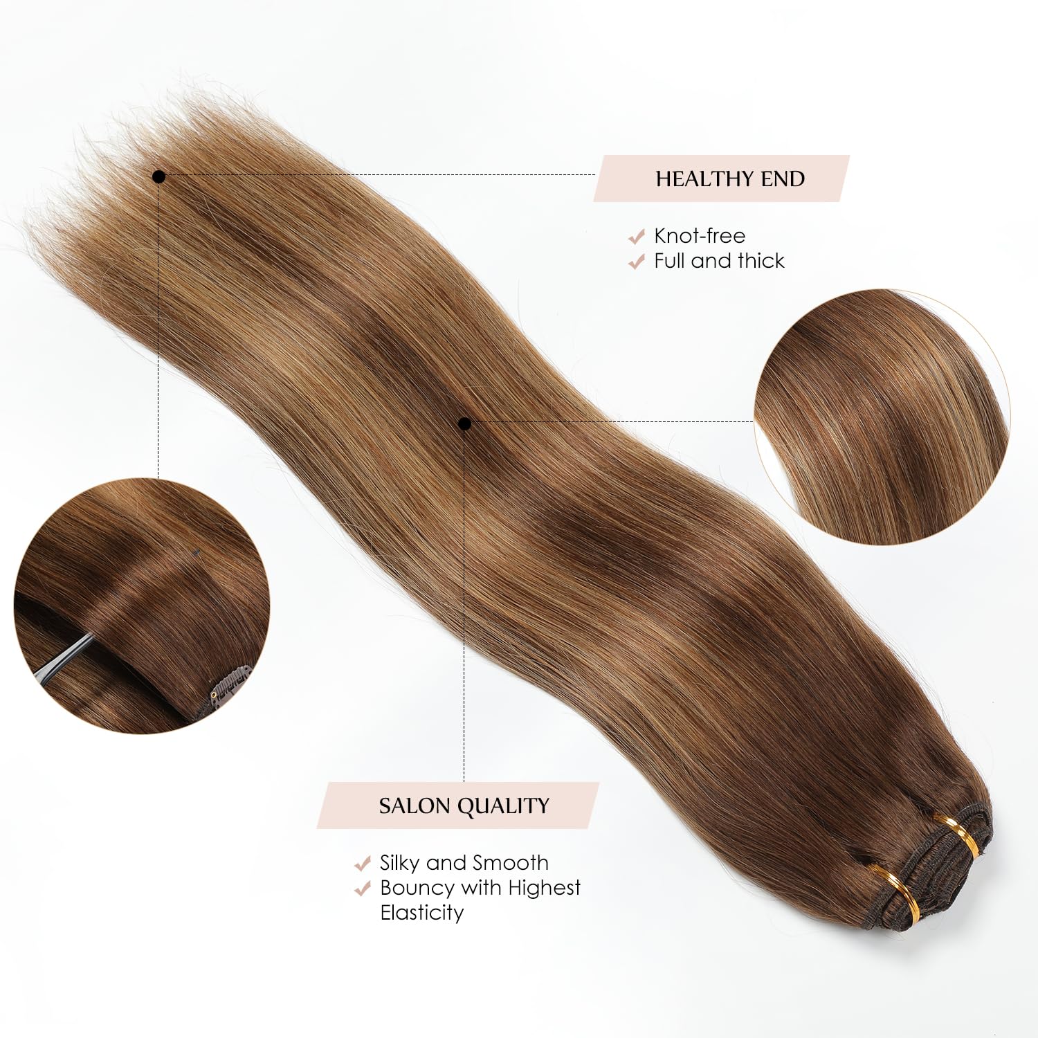 Sisily 22 Inch Clip in Human Hair Extensions - 170g 7pcs Real Human Hair Weft, Straight Double Weft Chocolate Brown to Caramel Blonde | Perfect for Daily Styling, Parties, Weddings & Special Occasions