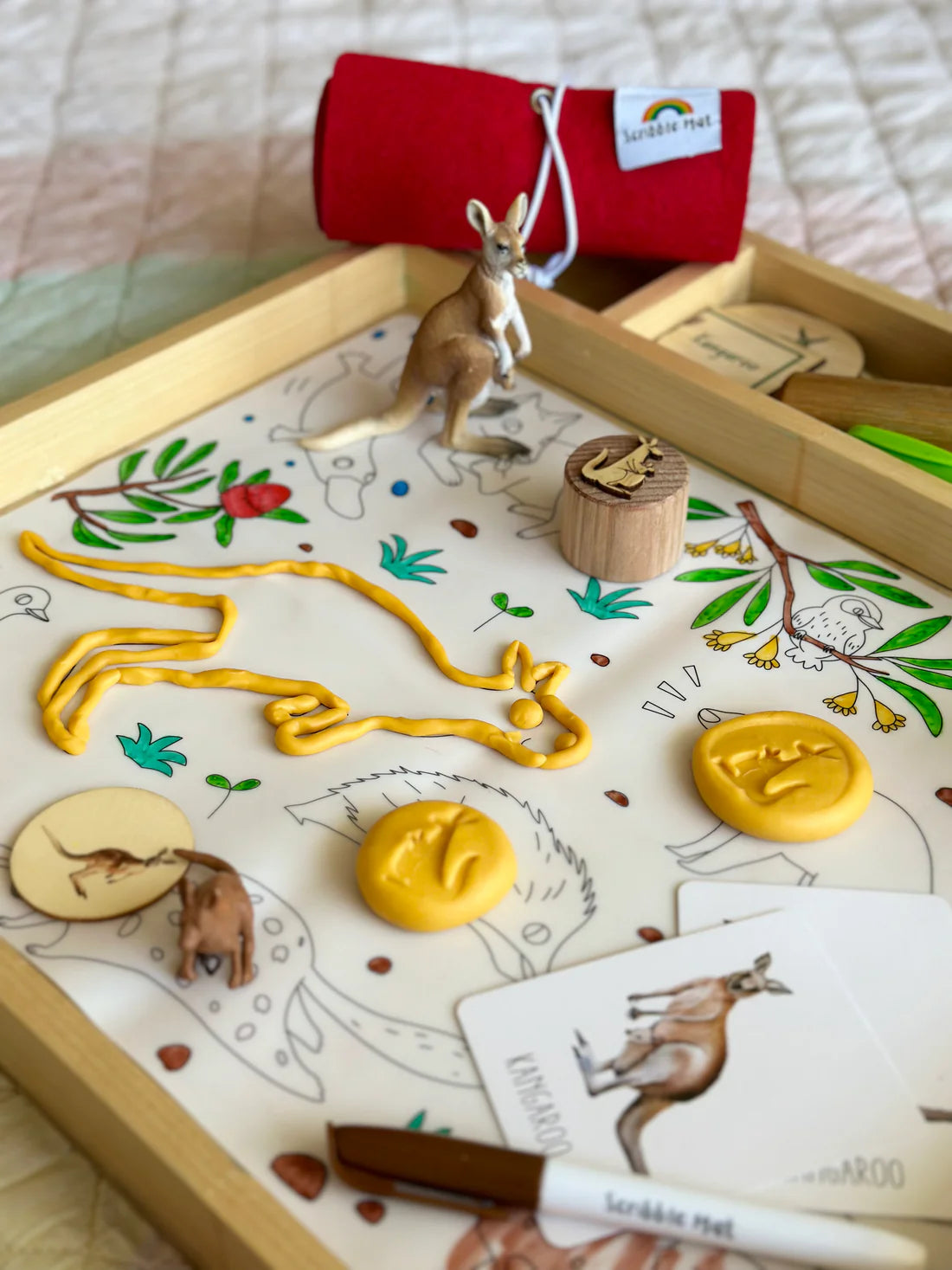 Reusable Scribble Mat Set with Baby Australian Animals - Washable Kids Drawing Mat for Toddlers & Preschoolers - Perfect for Travel, Home & Classroom Playtime