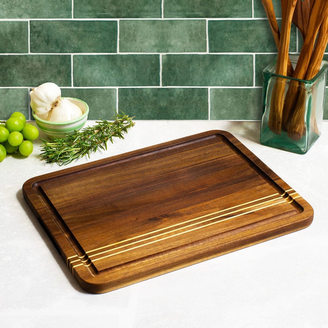 Totally Bamboo Acacia Pinstripe Cutting Board with Juice Groove - 14x11 Inch Kitchen Chopping Board for Meat, Vegetables & Fruits - Perfect for Home Cooking & Food Prep