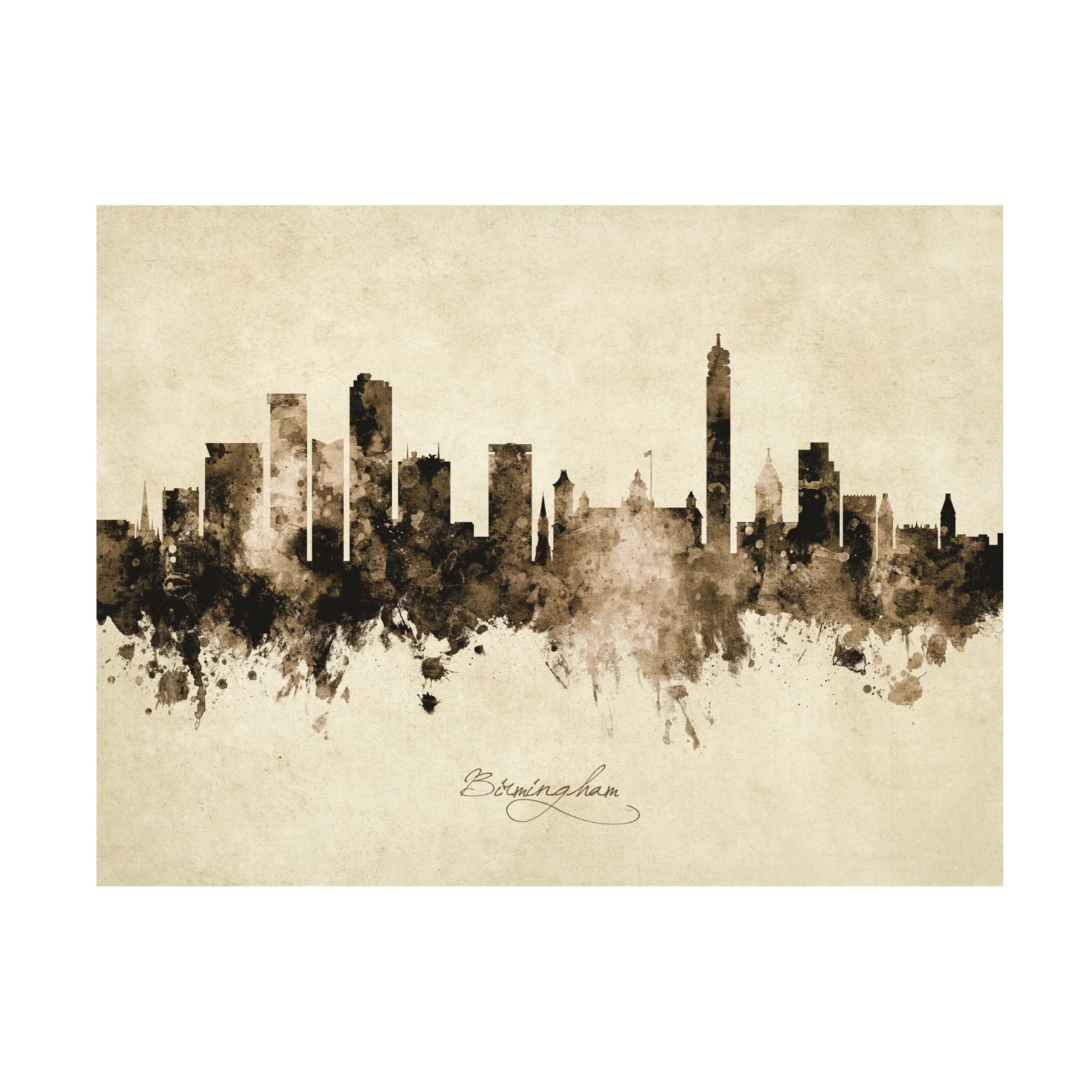 Michael Tompsett Birmingham England Skyline Vintage Canvas Art Print - Premium Wall Decor for Living Room, Bedroom & Office