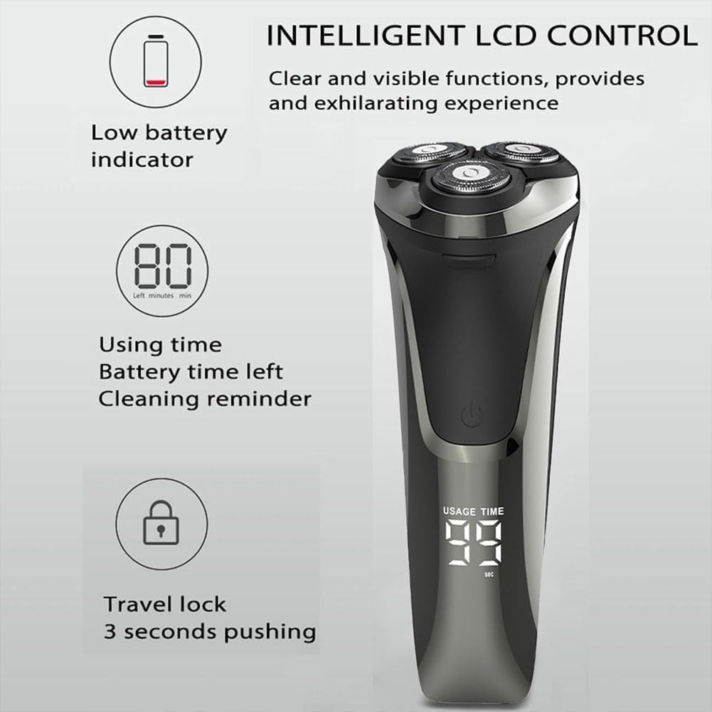 Snabbuy Pro 4D Floating Head Rotary Electric Razor for Men - IPX7 Waterproof Wet & Dry Rechargeable Shaver with LCD Display (Black) | Perfect for Travel, Gym & Daily Shaving