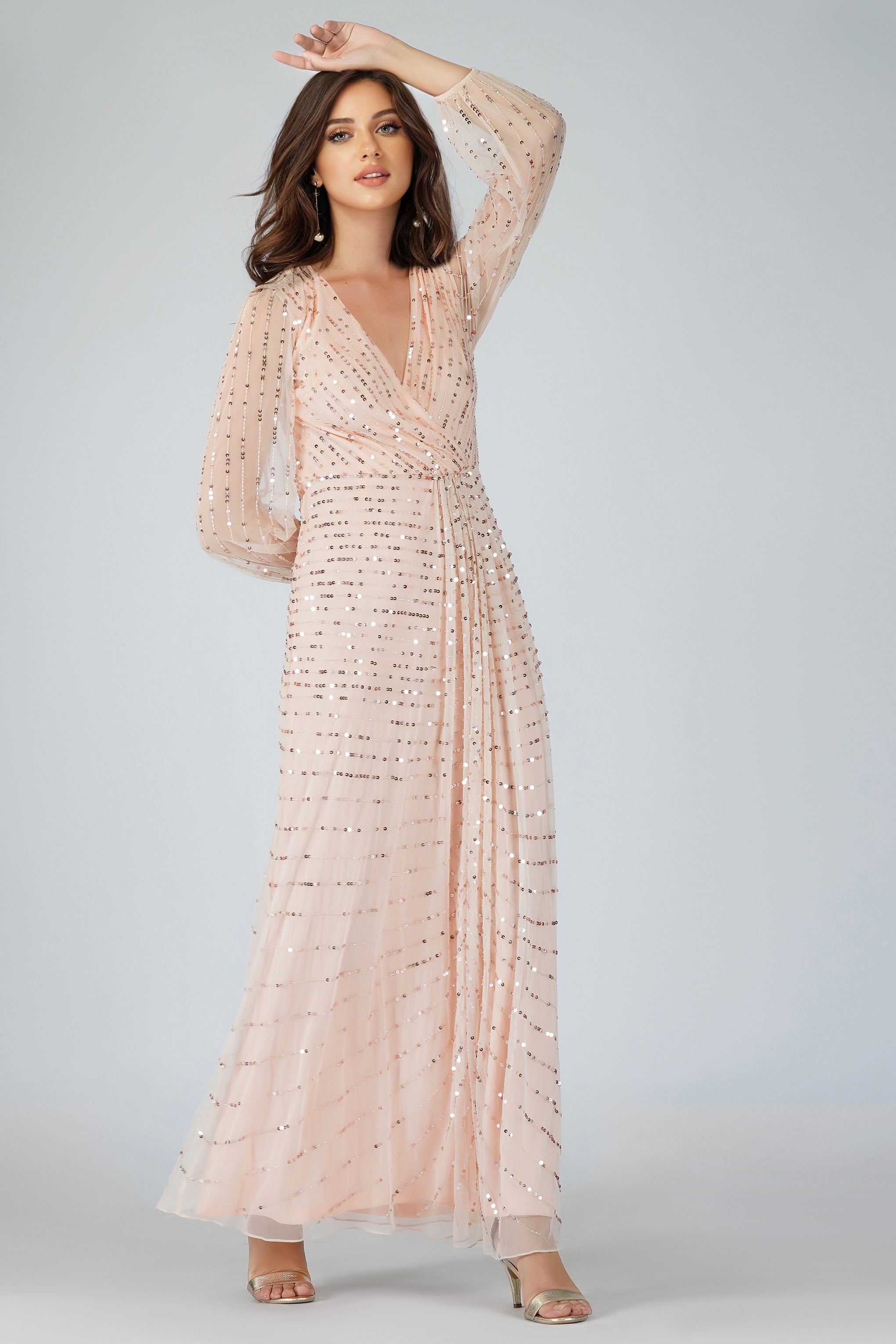 Elegant Long Sleeve Blush Pink Bridesmaid Dress for Weddings & Formal Events - Perfect for Bridal Party, Evening Gowns & Special Occasions
