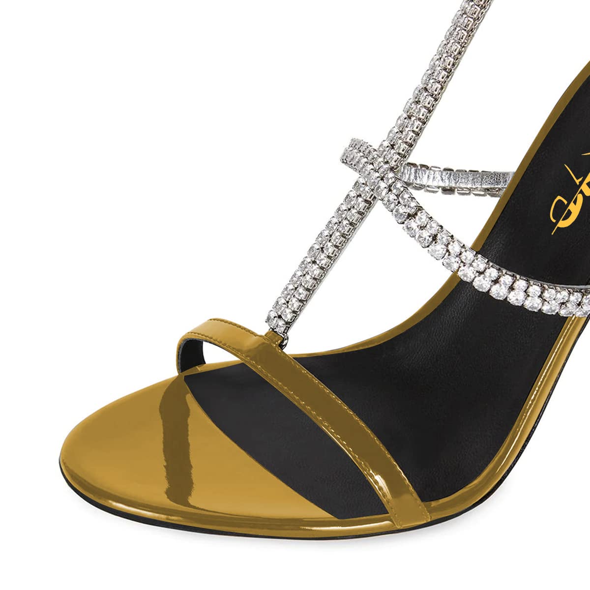 XYD Women's Rhinestone Studded T-Strap Stiletto Sandals with Double Chains - Elegant Open Toe Hook-and-Eye Pumps for Wedding, Party & Special Occasions
