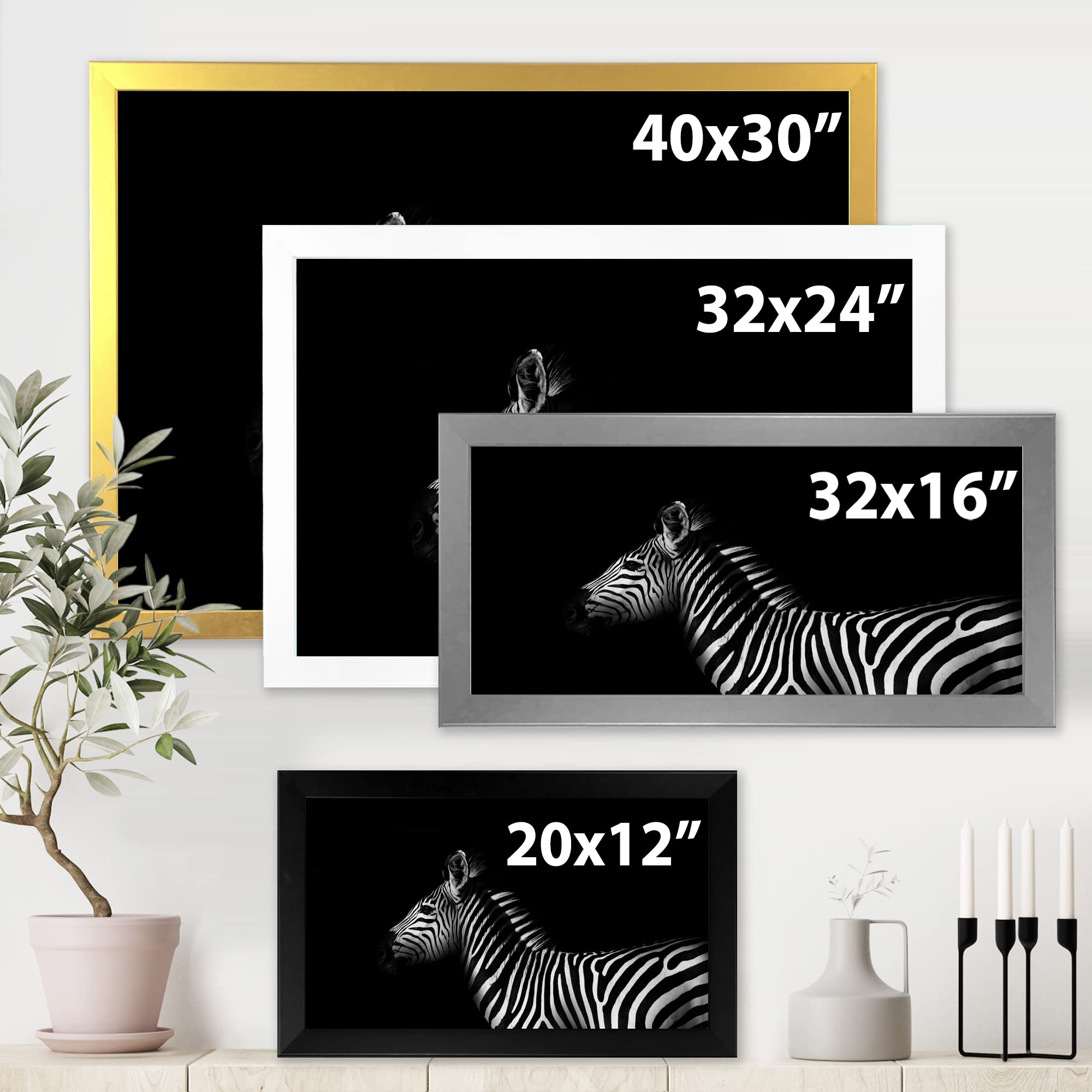 DesignQ Black and White Zebra Sideview Framed Wall Art - Perfect for Farmhouse, Living Room, Bedroom & Office Decor
