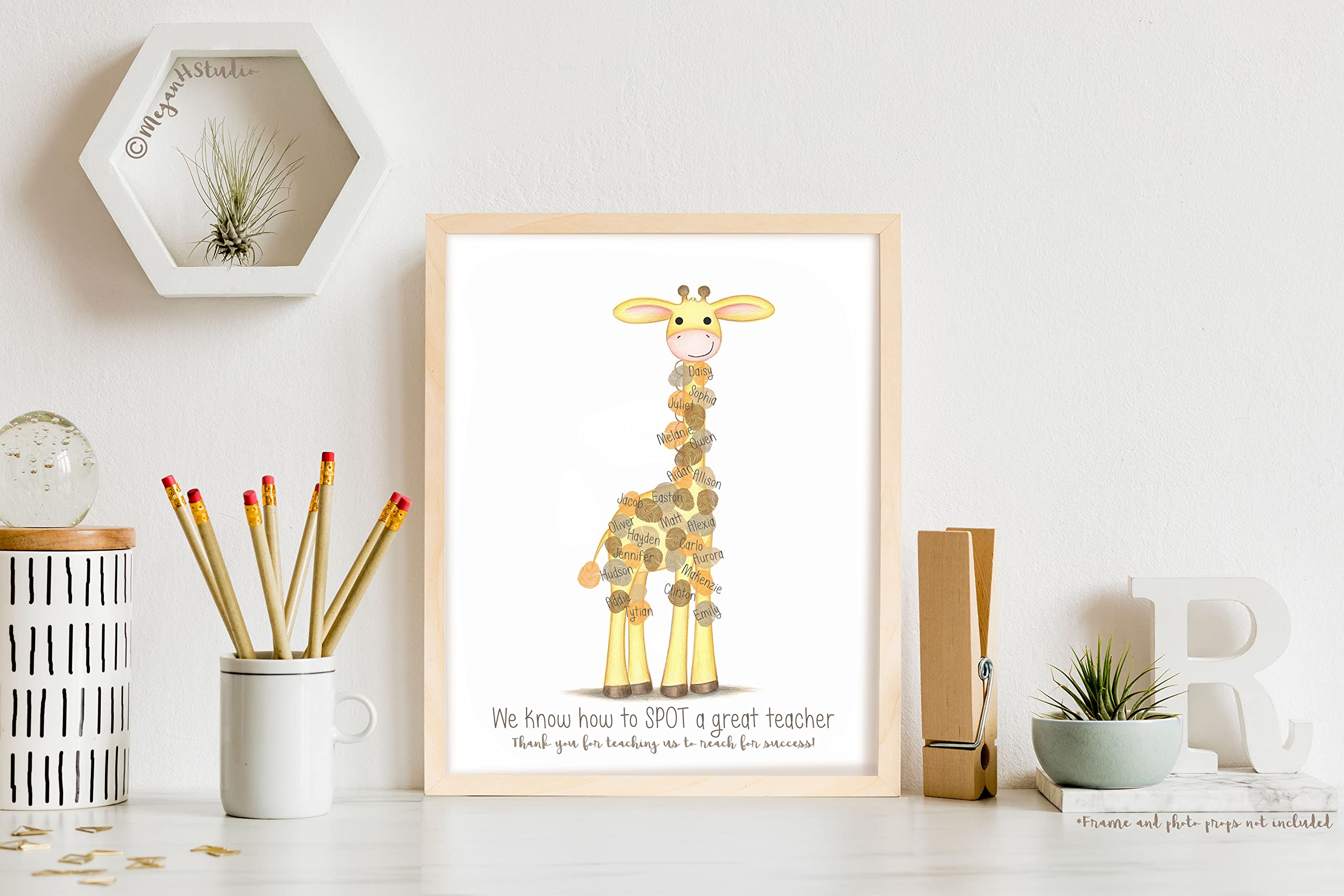 Personalized Giraffe Themed Teacher Appreciation Fingerprint Poster - Unique Teacher Gift Ideas for School Staff - End of Year Student Gift - Stand Tall Like a Giraffe - Perfect for Classroom Decor, Teacher's Day, Retirement & Thank You Gifts