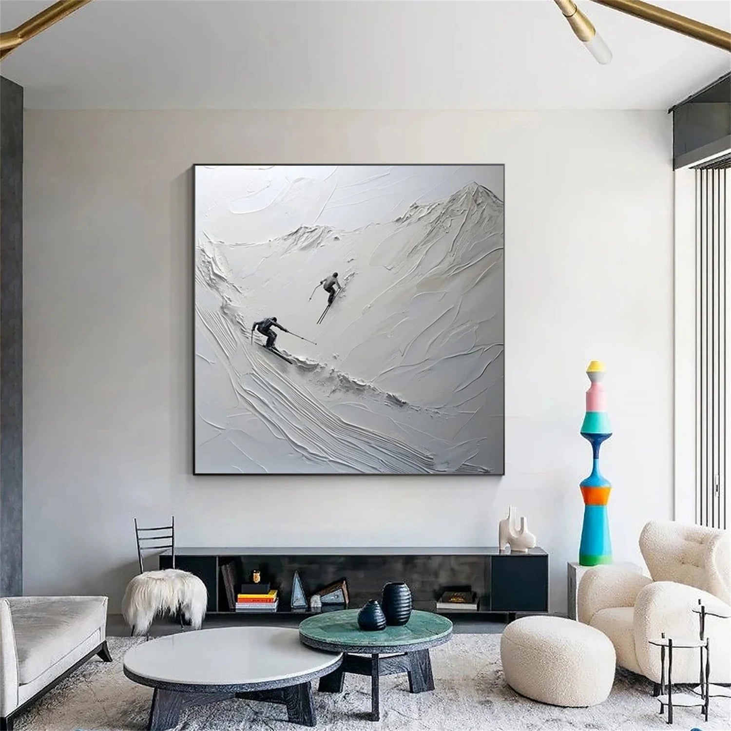 Premium Skiing Sport Art Textured Painting Canvas Wall Decor #SP047 - Perfect for Living Room, Bedroom & Ski Lodge Decor
