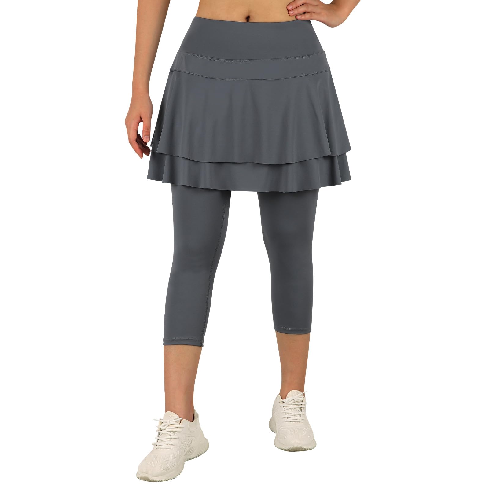 ANIVIVO Women's Skirted Leggings - Athletic Capri Leggings with Built-in Tennis Skirt for Golf, Pickleball & Workouts - Pockets Included - Perfect for Sports, Gym & Casual Wear