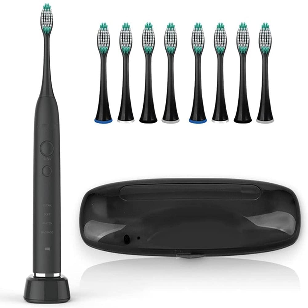 DXFWZQ Rechargeable Electric Toothbrush for Adults - Sonic Toothbrush with 8 Brush Heads & Travel Case, IPX7 Waterproof, 5 Cleaning Modes for Whitening, Sensitive Teeth & Gum Care - Perfect for Home & Travel Use