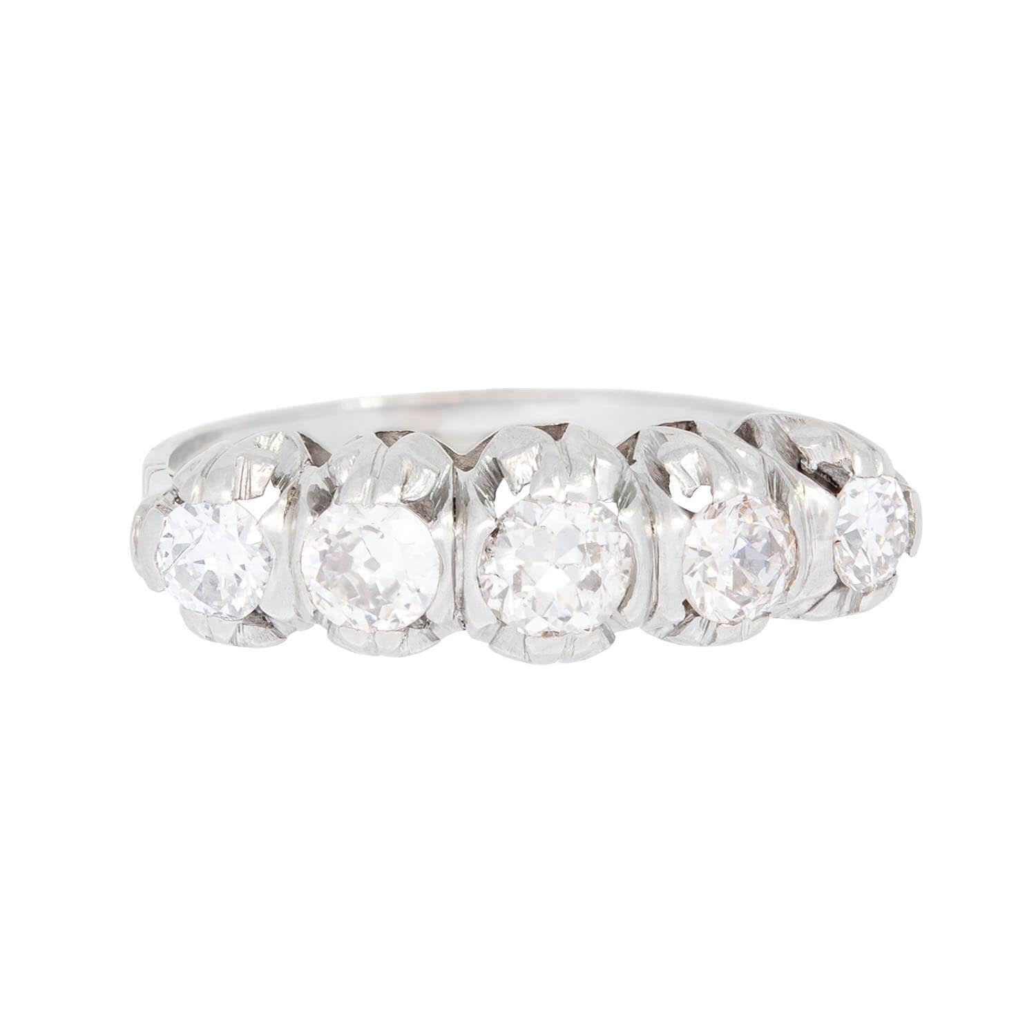Edwardian English Platinum Diamond Five Stone Engagement Ring 1.20ctw - Vintage Wedding Ring for Brides, Anniversary Gift, Proposal Jewelry