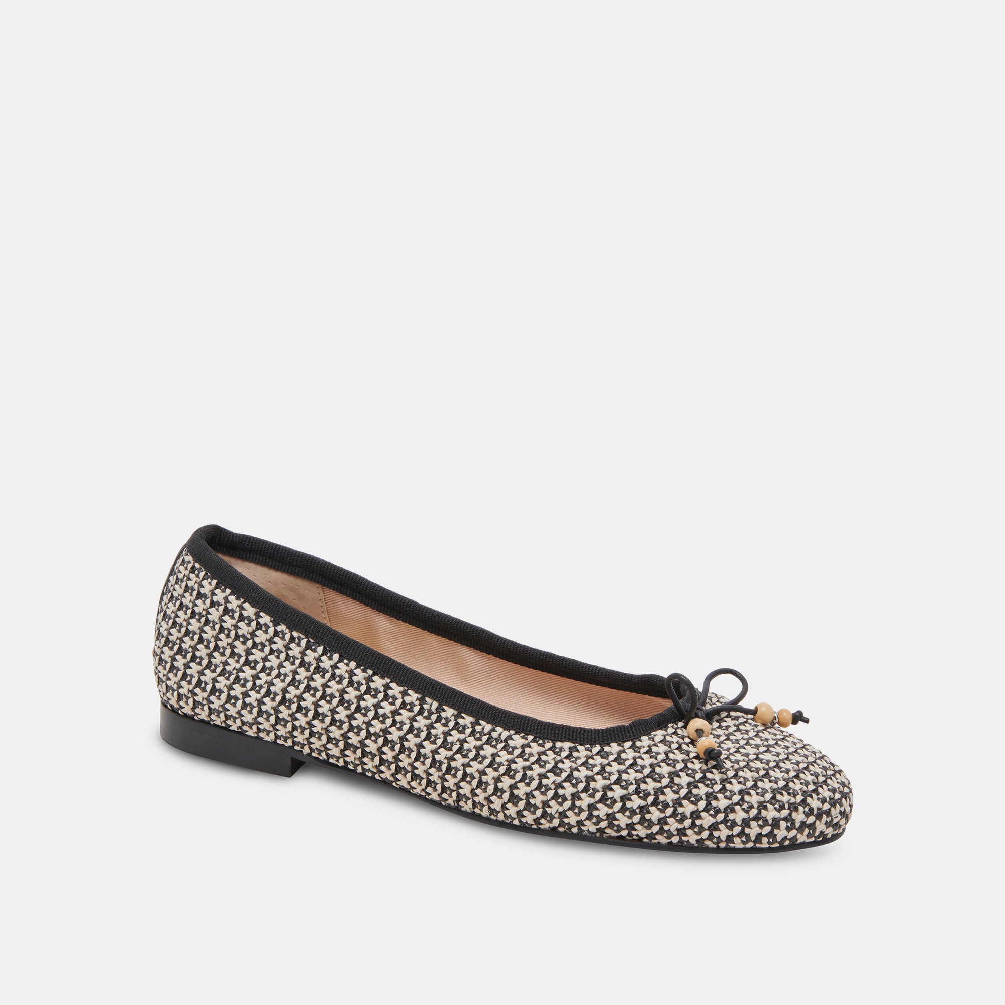 CACY Women's Ballet Flats - Comfortable White & Black Raffia Shoes for Casual Wear, Office, and Summer Outfits